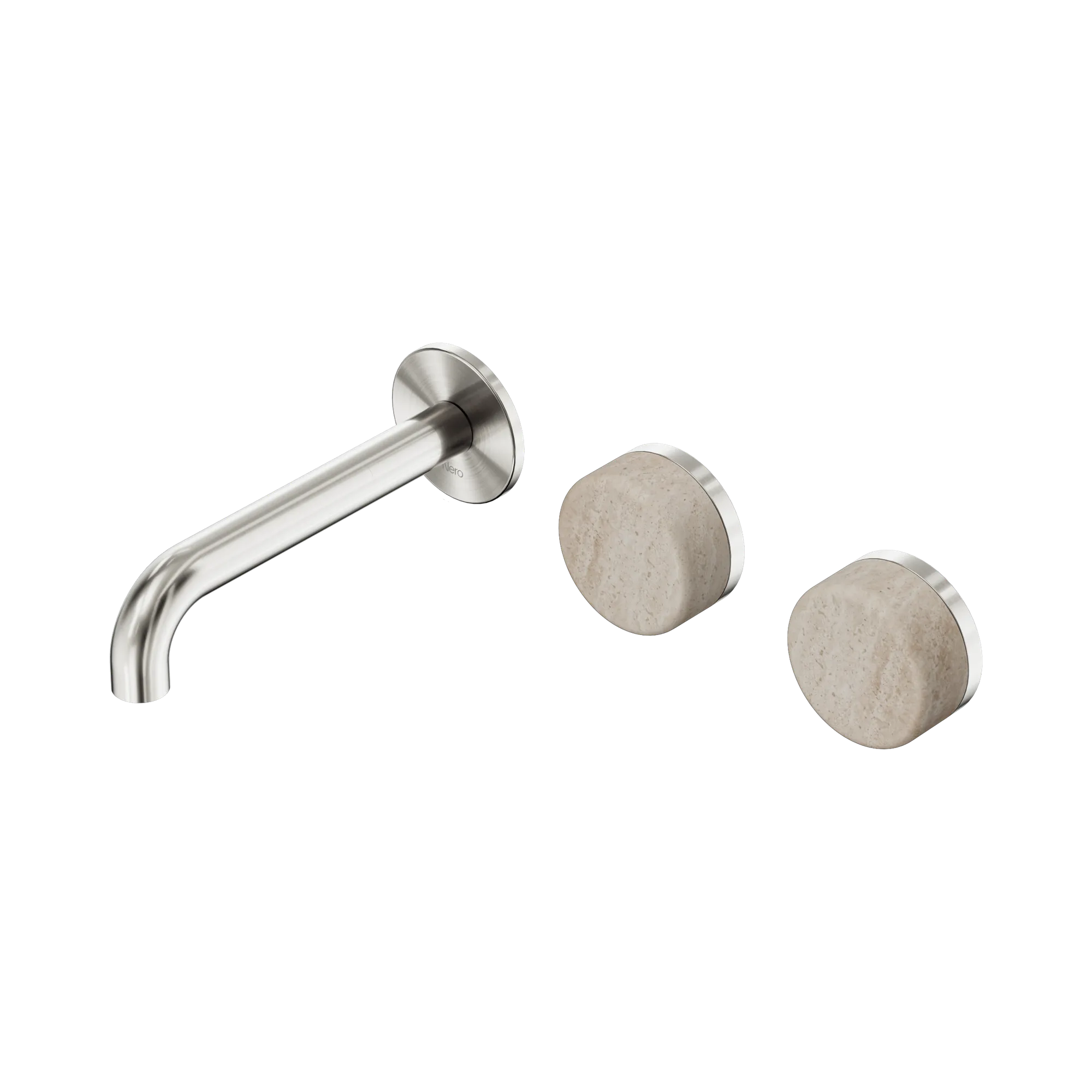 24 D055 BN Serenity Wall Basin Set 160mm Offset Spout With Rome Travertine Handle Brushed Nickel image 1