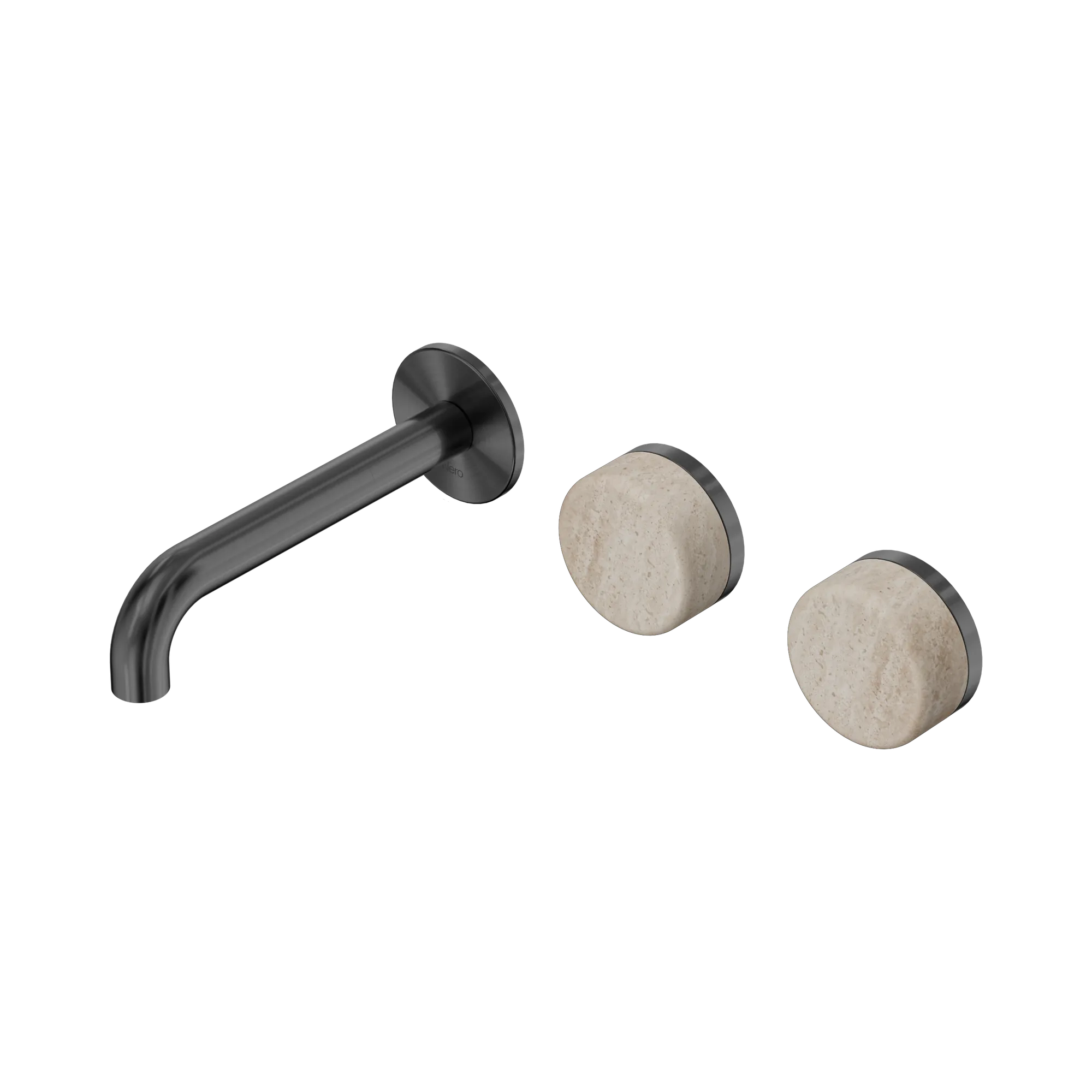 24 D055 GM Serenity Wall Basin Set 160mm Offset Spout With Rome Travertine Handle Gun Metal image 1