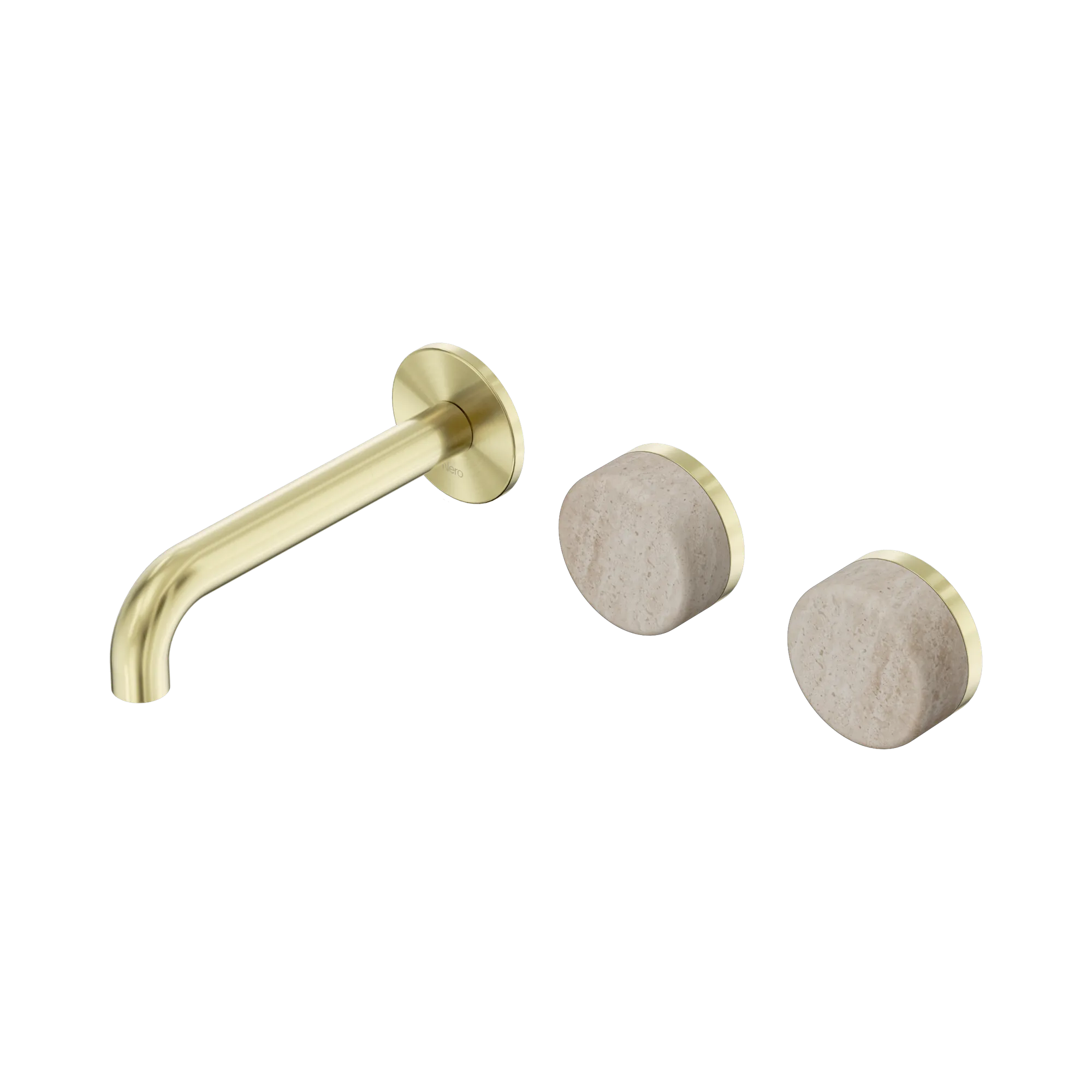 24 D055 BG Serenity Wall Basin Set 160mm Offset Spout With Rome Travertine Handle Brushed Gold image 1