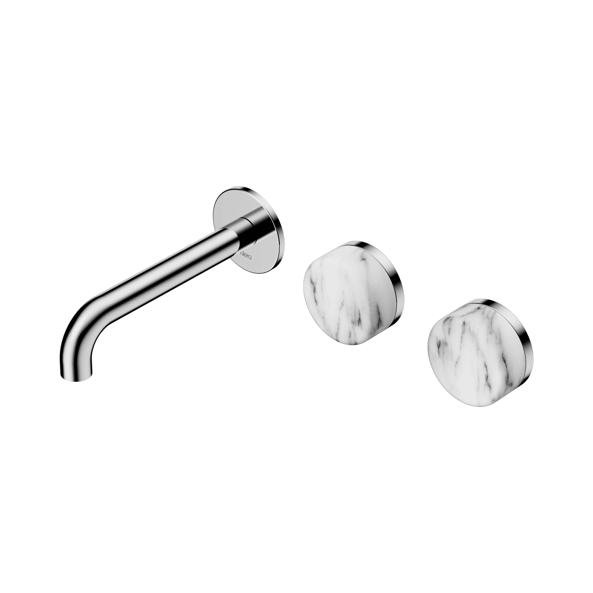 24 D056 CH Serenity Wall Basin Set 160mm Offset Spout With Arabescato Corchia Handle Chrome image 1