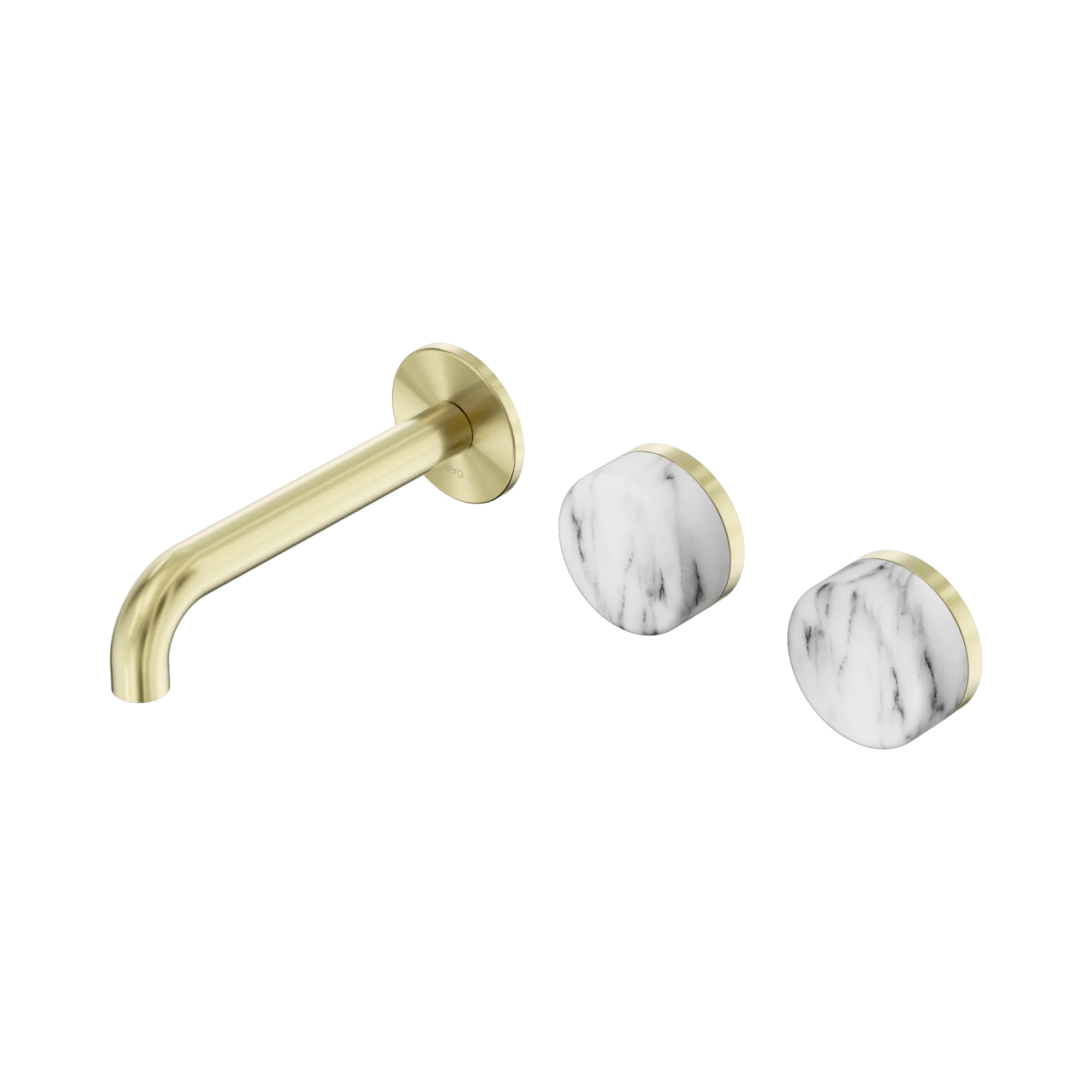 24 D056 BG Serenity Wall Basin Set 160mm Offset Spout With Arabescato Corchia Handle Brushed Gold image 1