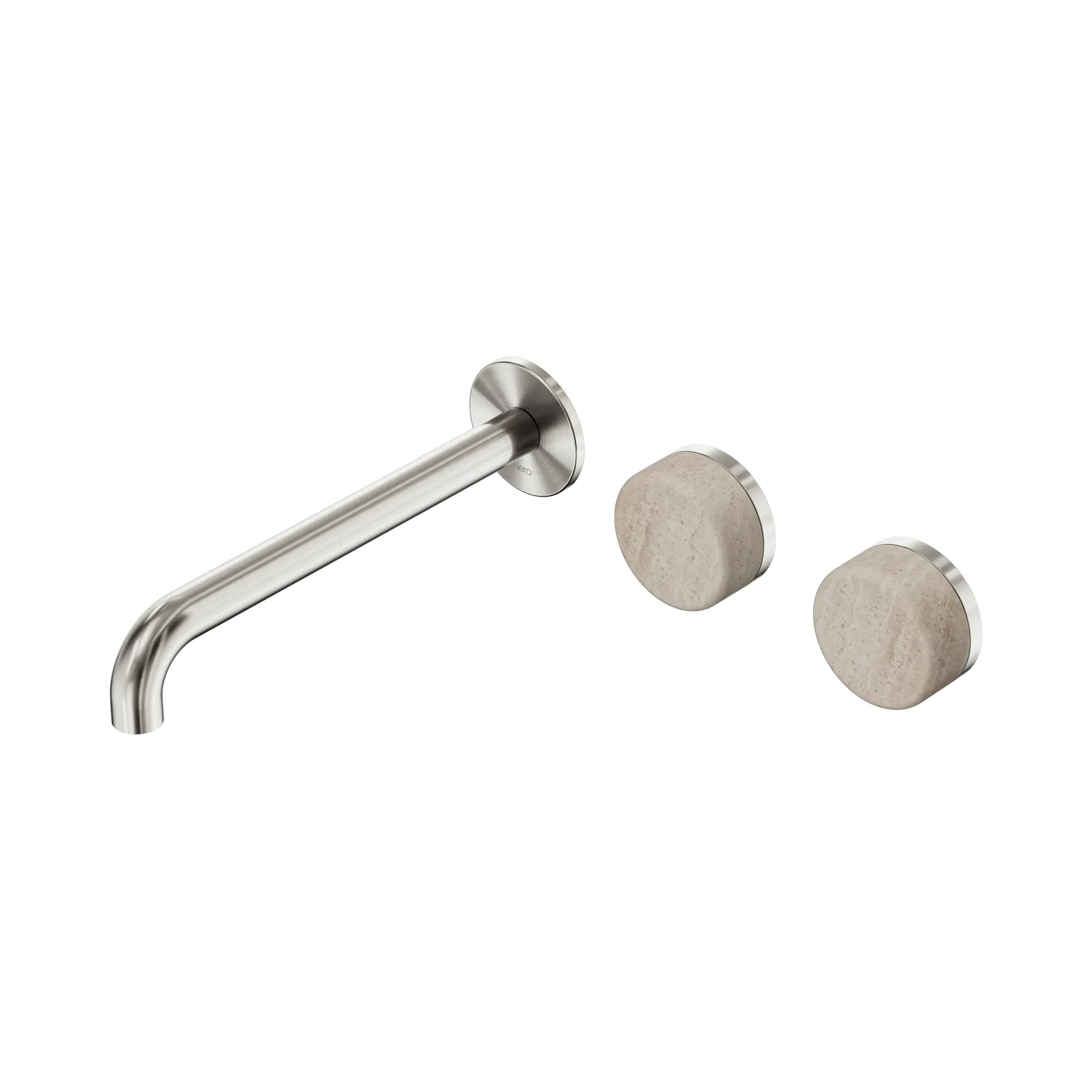24 D067 BN Serenity Wall Basin Set 220mm Offset Spout With Rome Travertine Handle Brushed Nickel image 1