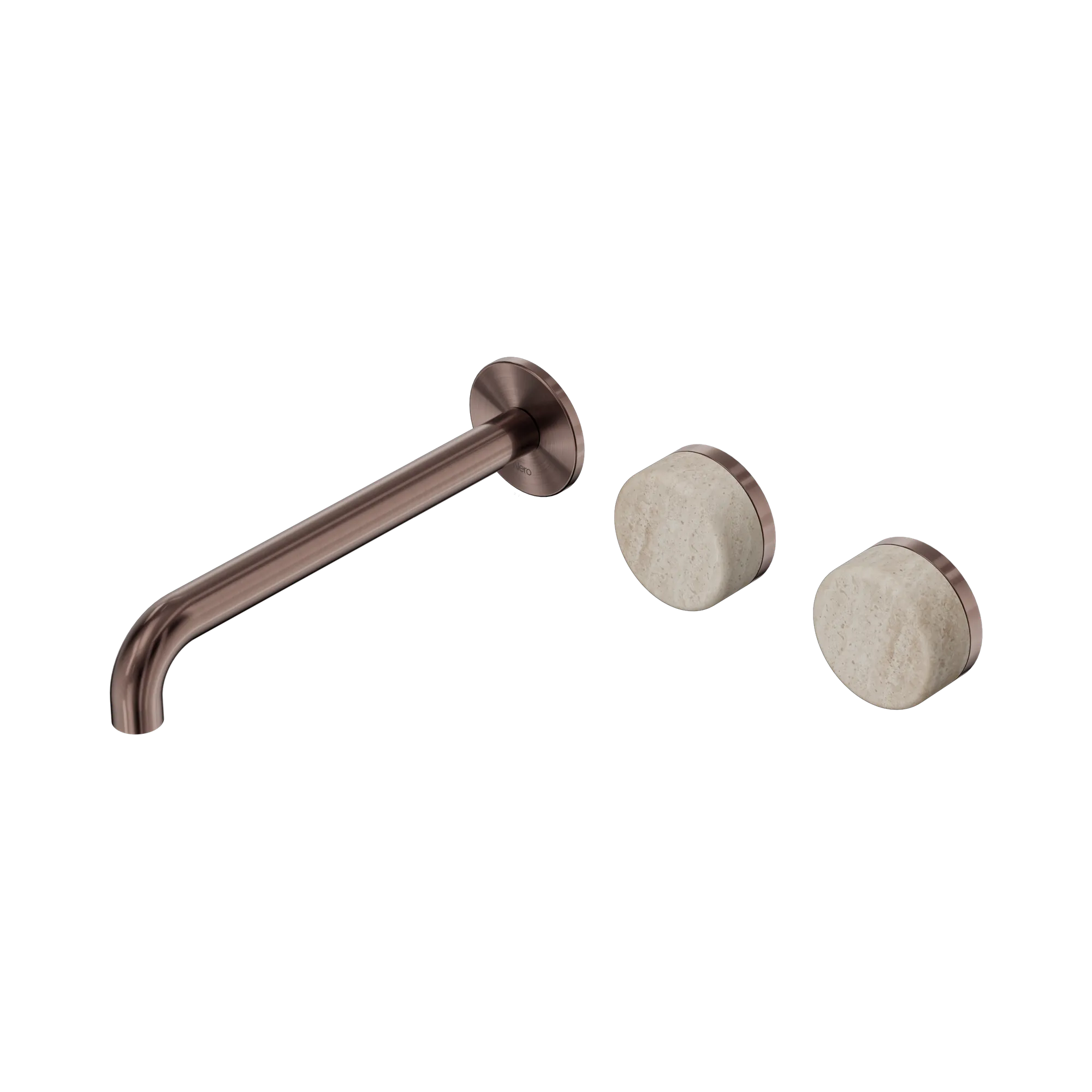 24 D067 BZ Serenity Wall Basin Set 220mm Offset Spout With Rome Travertine Handle Brushed Bronze image 1