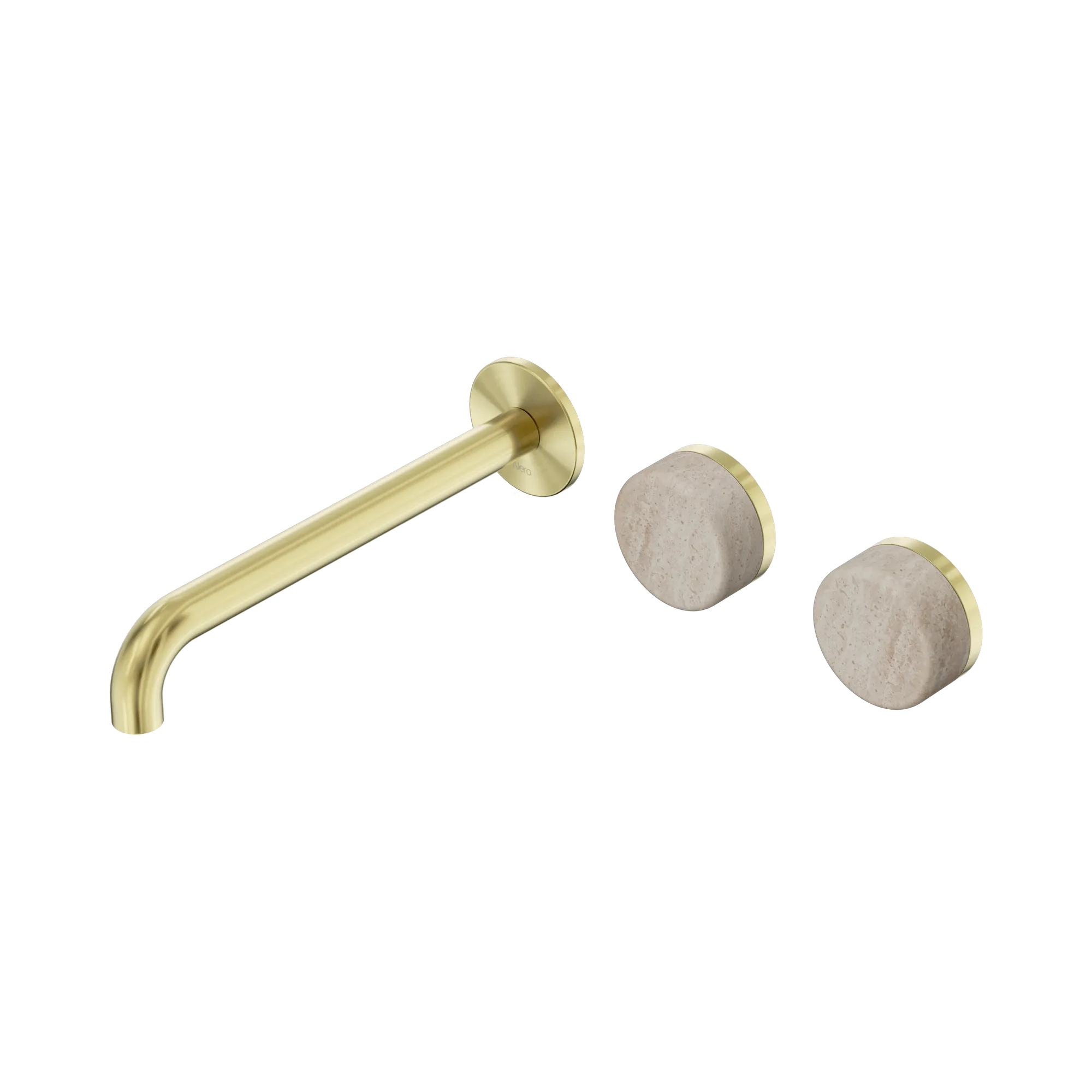 24 D067 BG Serenity Wall Basin Set 220mm Offset Spout With Rome Travertine Handle Brushed Gold image 1