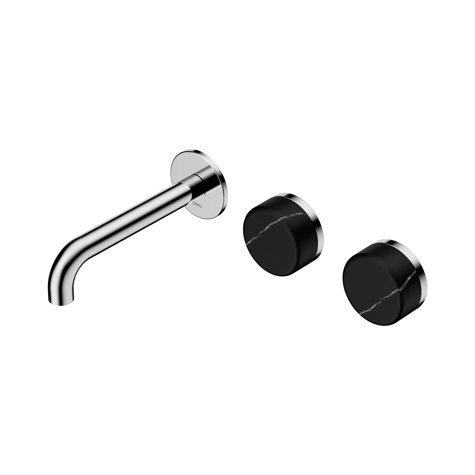 24 D124 CH Serenity Wall Basin Set 160mm Offset Spout With Marquina Black Handle Chrome image 1