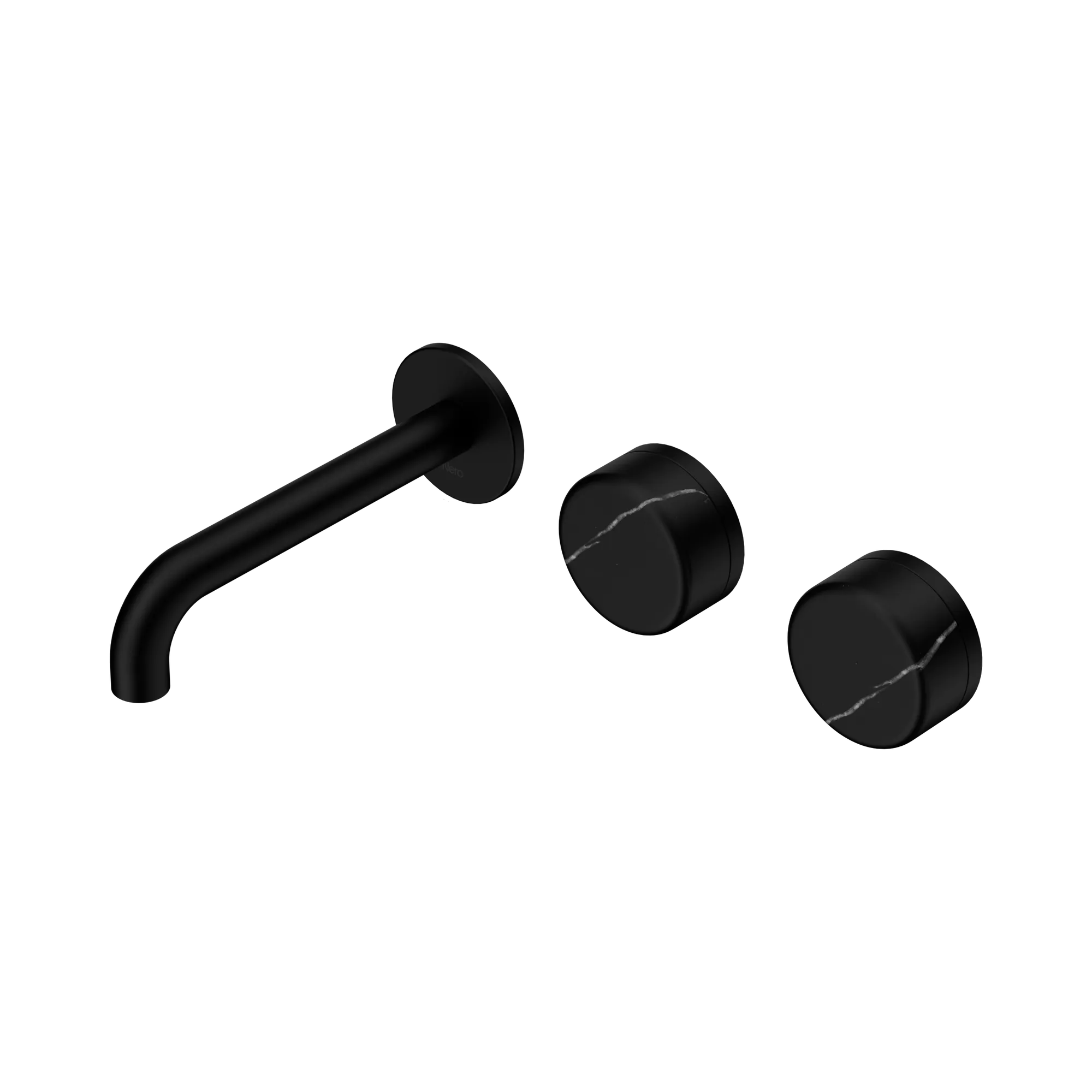 24 D124 MB Serenity Wall Basin Set 160mm Offset Spout With Marquina Black Handle Matte Black image 1