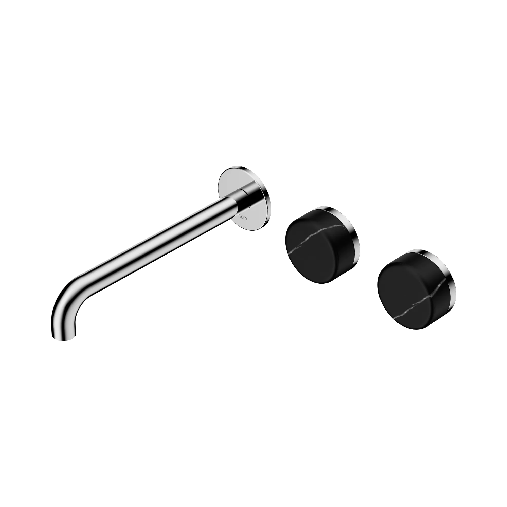24 D126 CH Serenity Wall Basin Set 220mm Offset Spout With Marquina Black Handle Chrome image 1