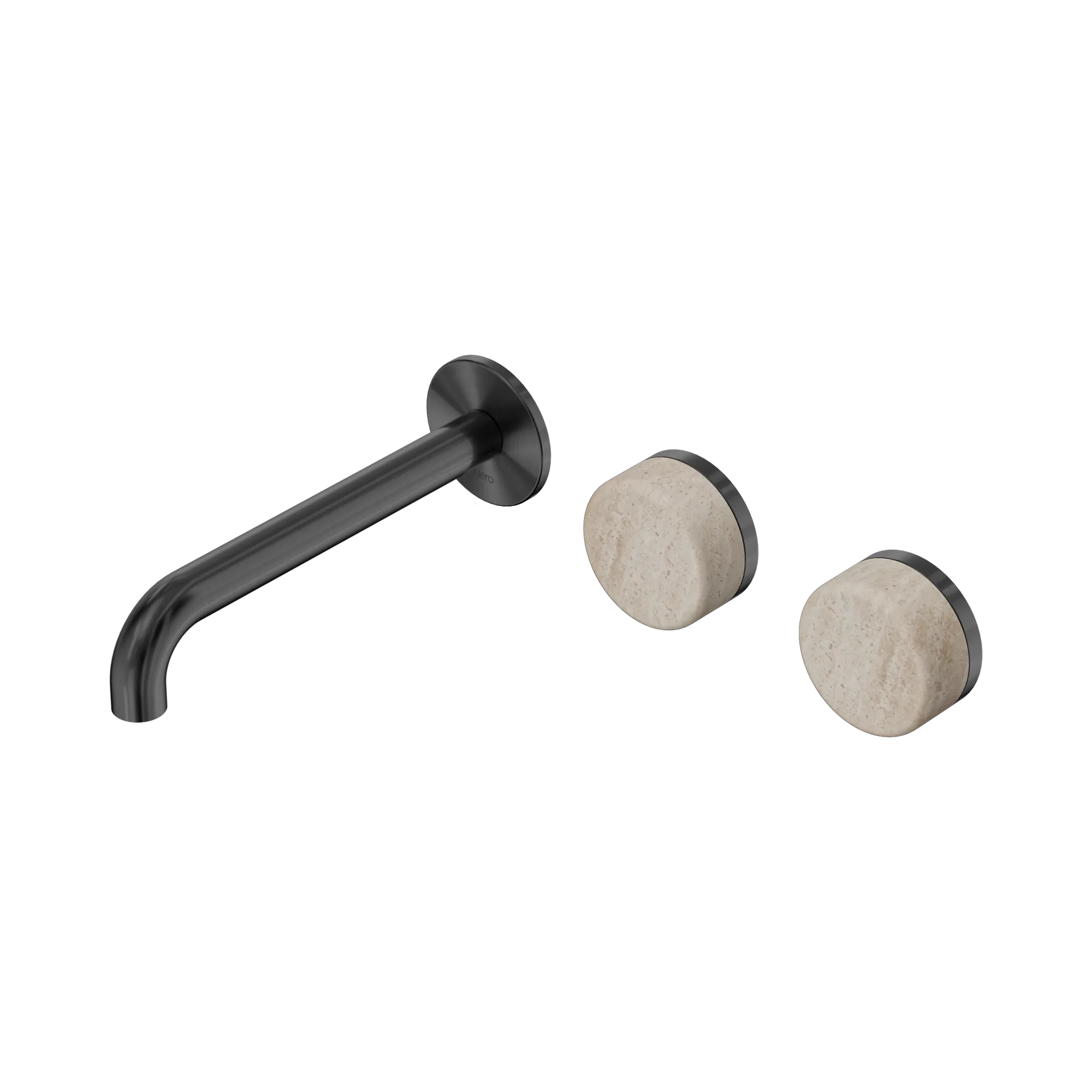 24 D061 GM Serenity Wall Basin Set 185mm Offset Spout With Rome Travertine Handle Gun Metal image 1