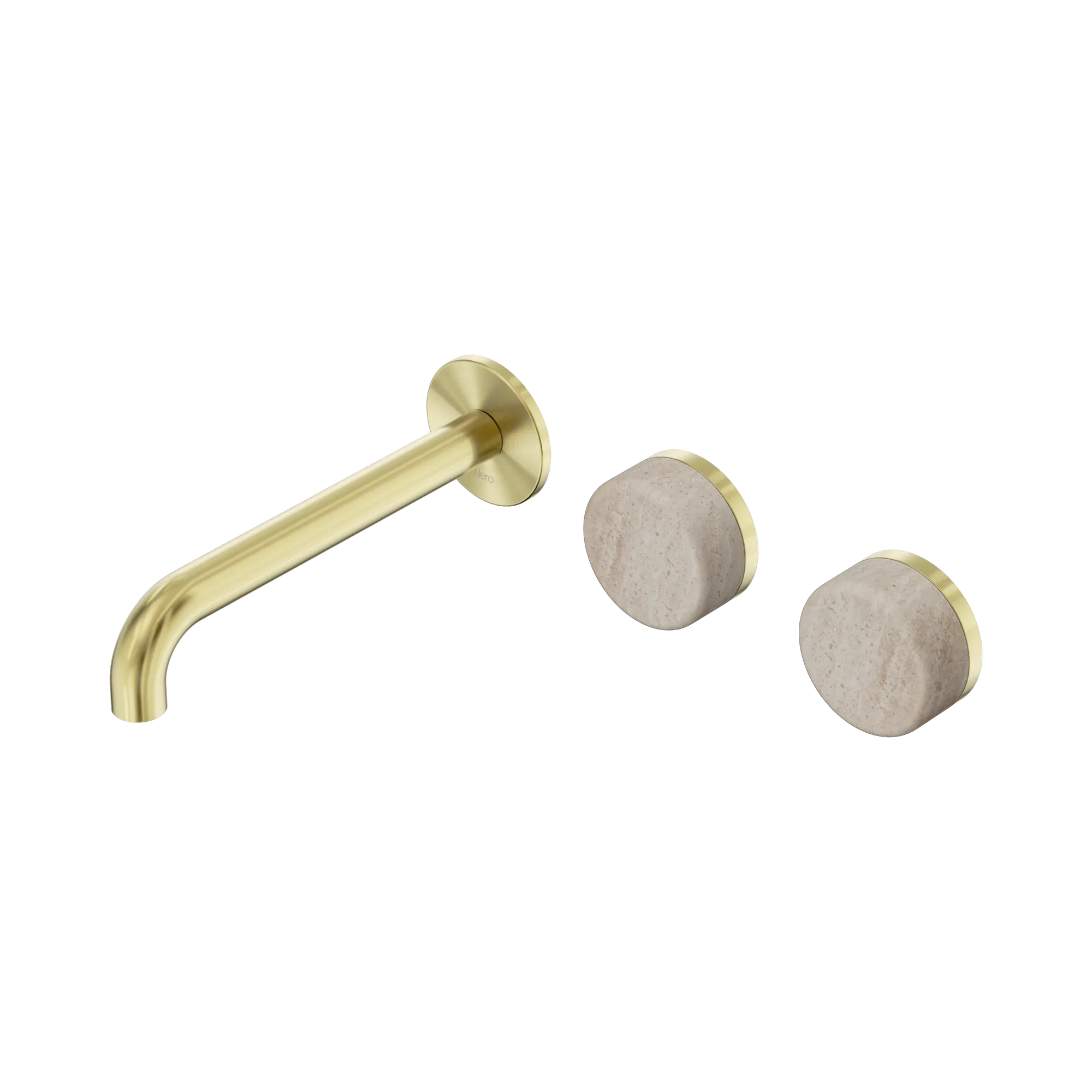24 D061 BG Serenity Wall Basin Set 185mm Offset Spout With Rome Travertine Handle Brushed Gold image 1