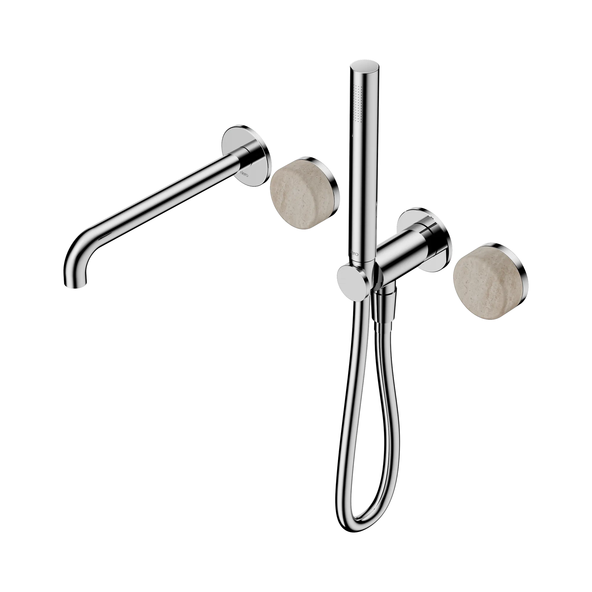 24 E009 CH Serenity Progressive Shower System With Spout With Rome Travertine Handle And Slim Shower Chrome image 1