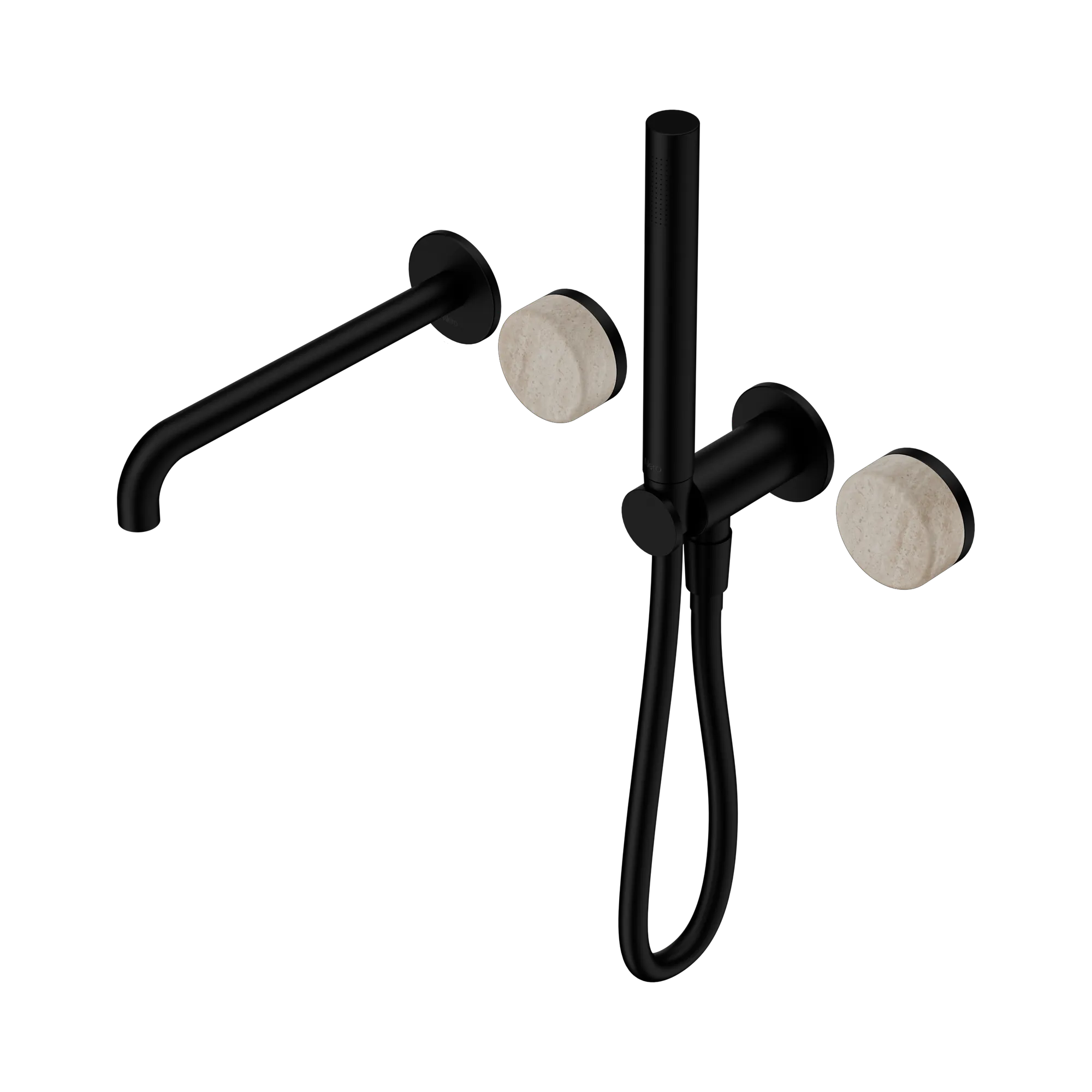 24 E009 MB Serenity Progressive Shower System With Spout With Rome Travertine Handle And Slim Shower Matte Black image 1