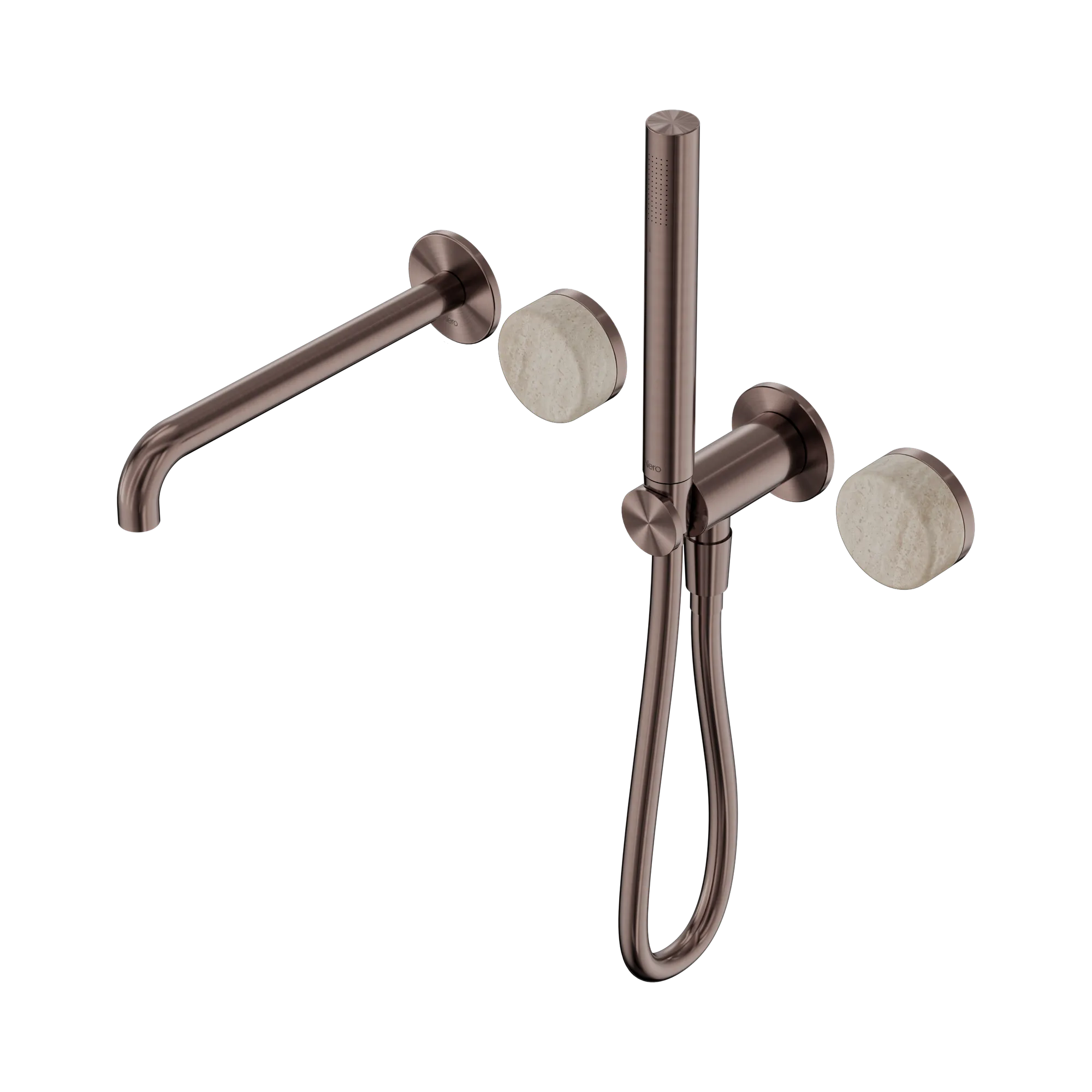 24 E009 BZ Serenity Progressive Shower System With Spout With Rome Travertine Handle And Slim Shower Brushed Bronze image 1