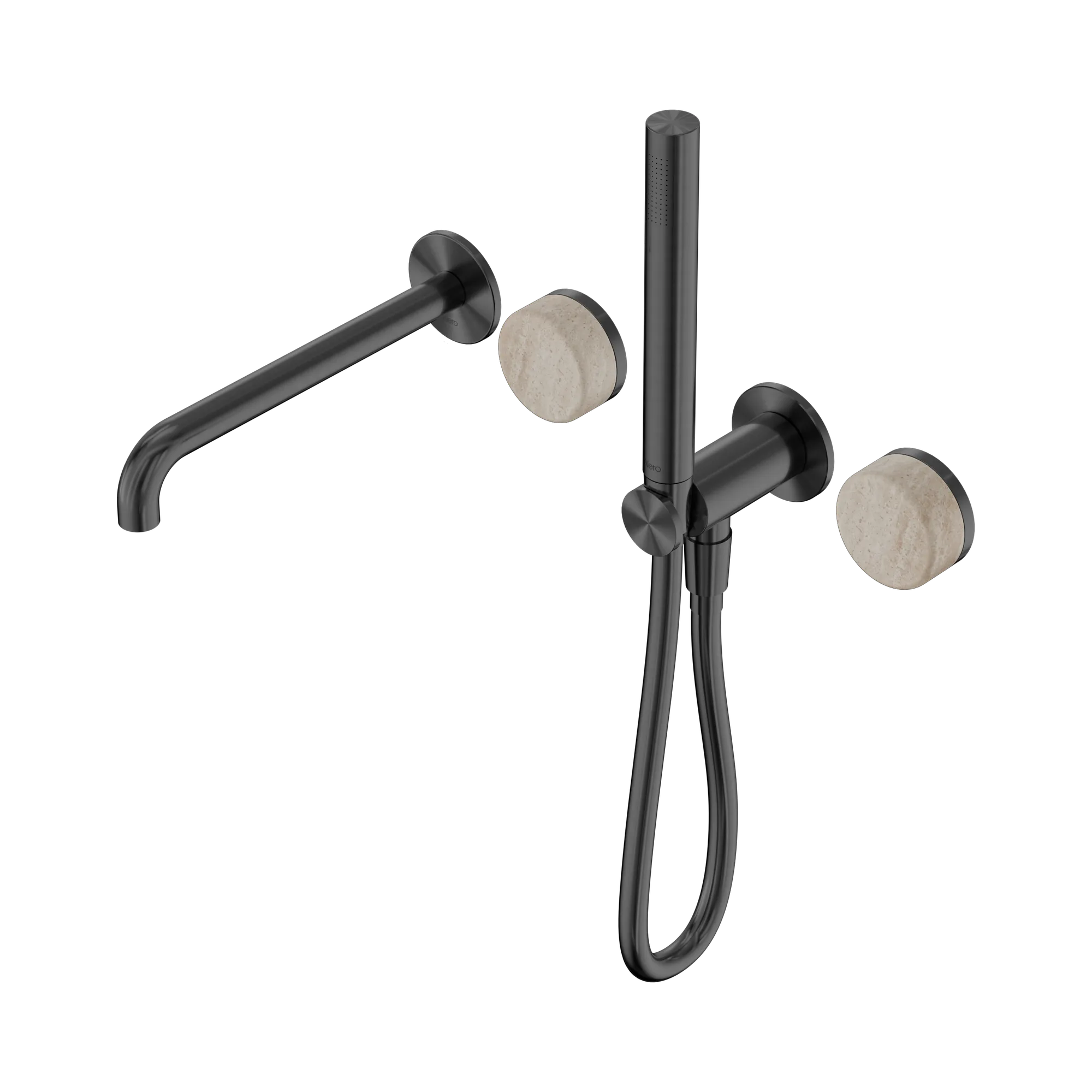 24 E009 GM Serenity Progressive Shower System With Spout With Rome Travertine Handle And Slim Shower Gun Metal image 1