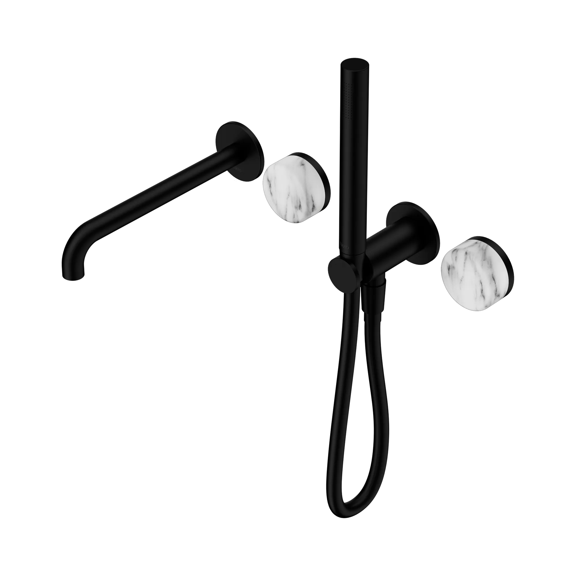 24 E010 MB Serenity Progressive Shower System With Spout With Arabescato Corchia Handle And Slim Shower Matte Black image 1