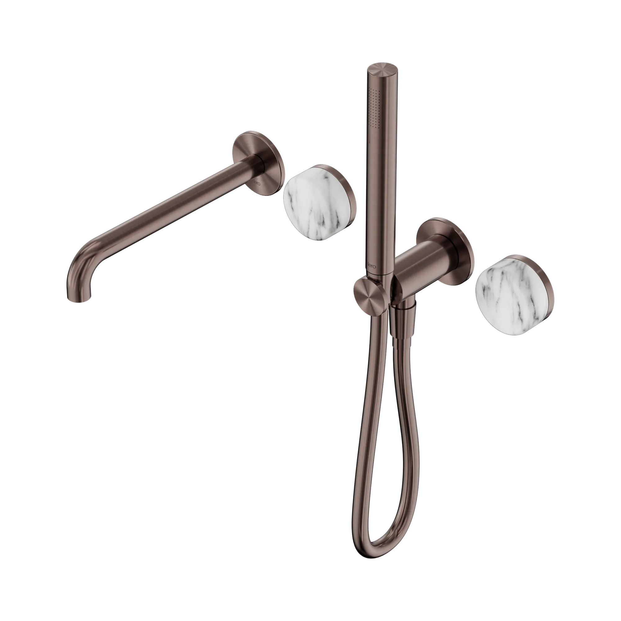 24 E010 BZ Serenity Progressive Shower System With Spout With Arabescato Corchia Handle And Slim Shower Brushed Bronze image 1
