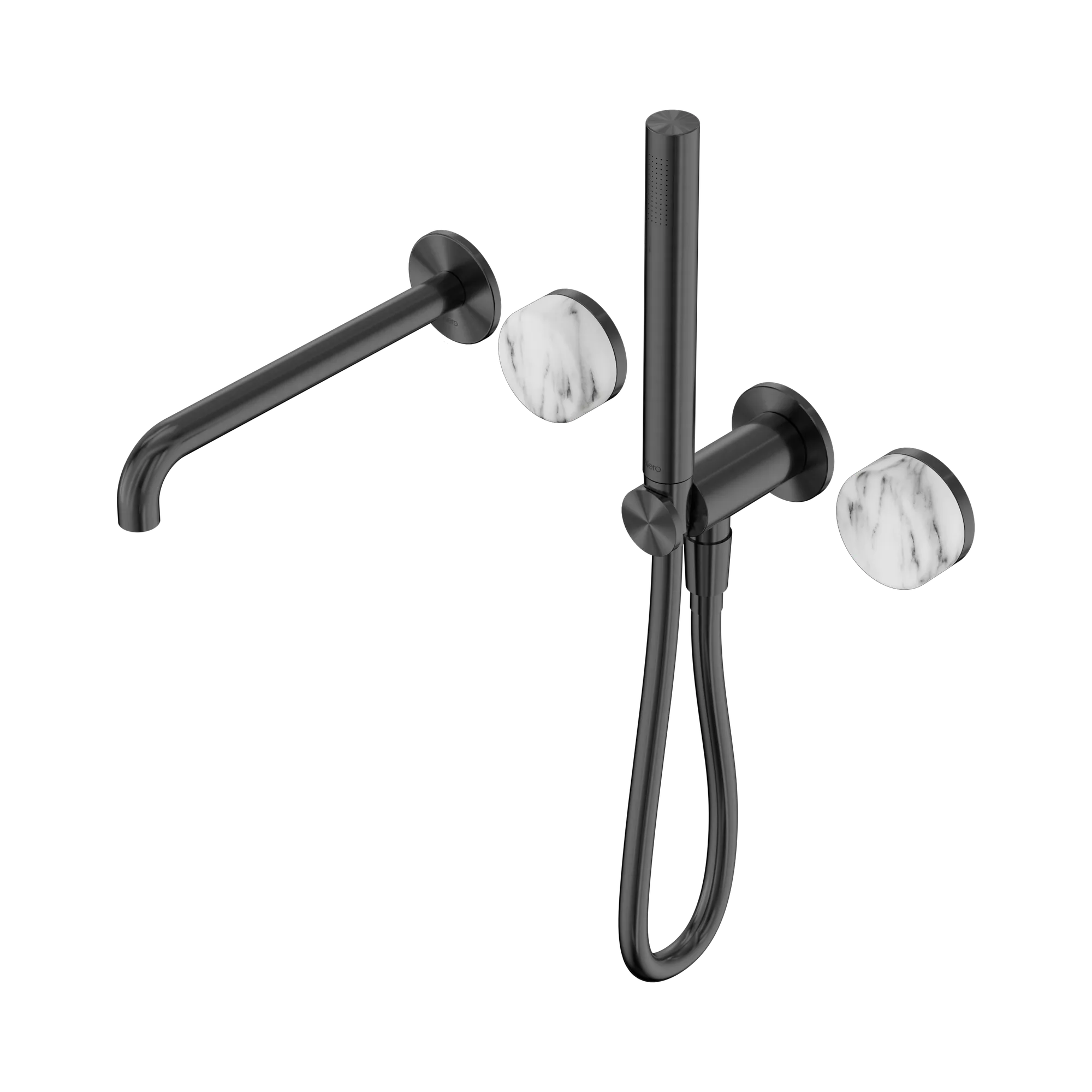 24 E010 GM Serenity Progressive Shower System With Spout With Arabescato Corchia Handle And Slim Shower Gun Metal image 1