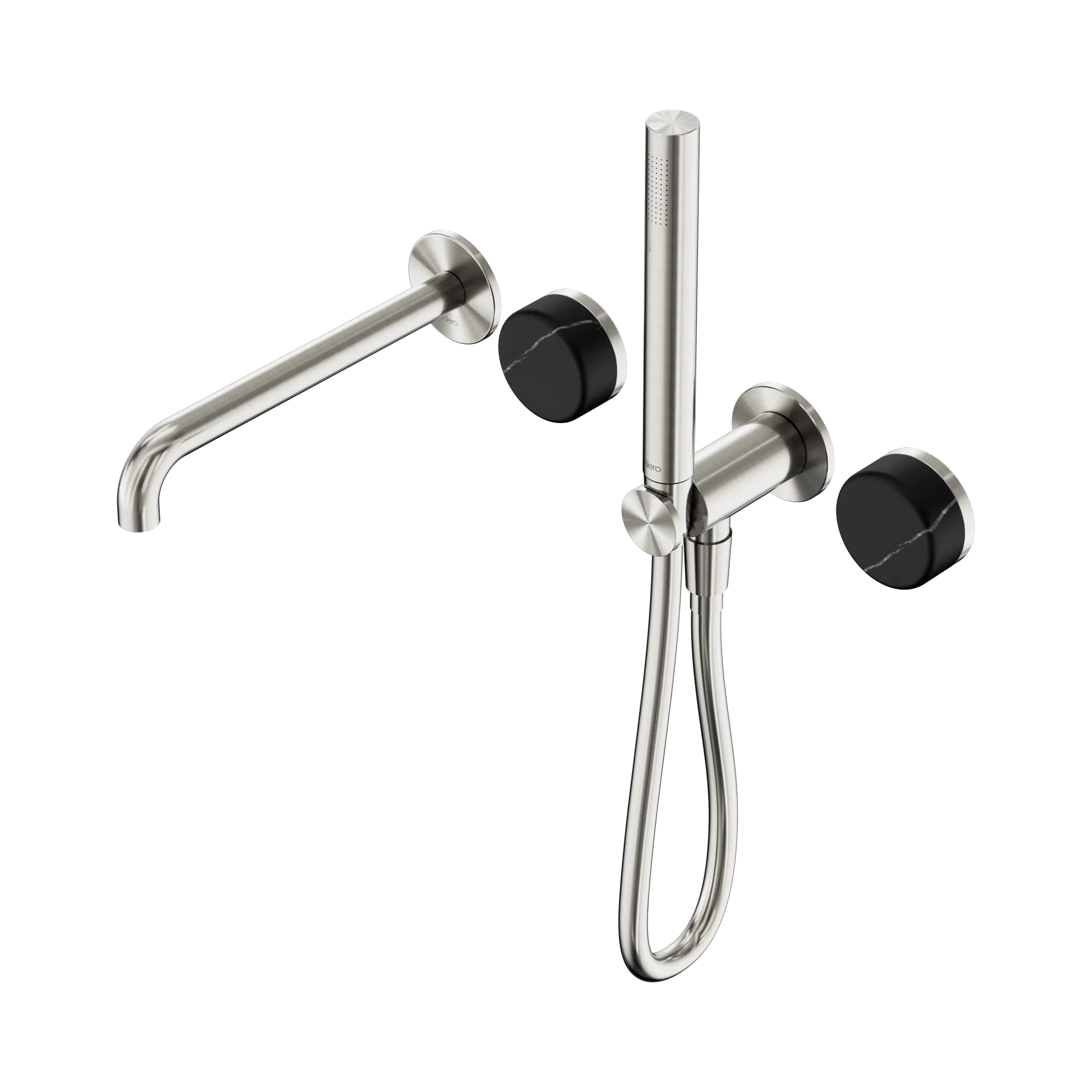24 E129 BN Serenity Progressive Shower System With Spout With Marquina Black Handle And Slim Shower Brushed Nickel image 1