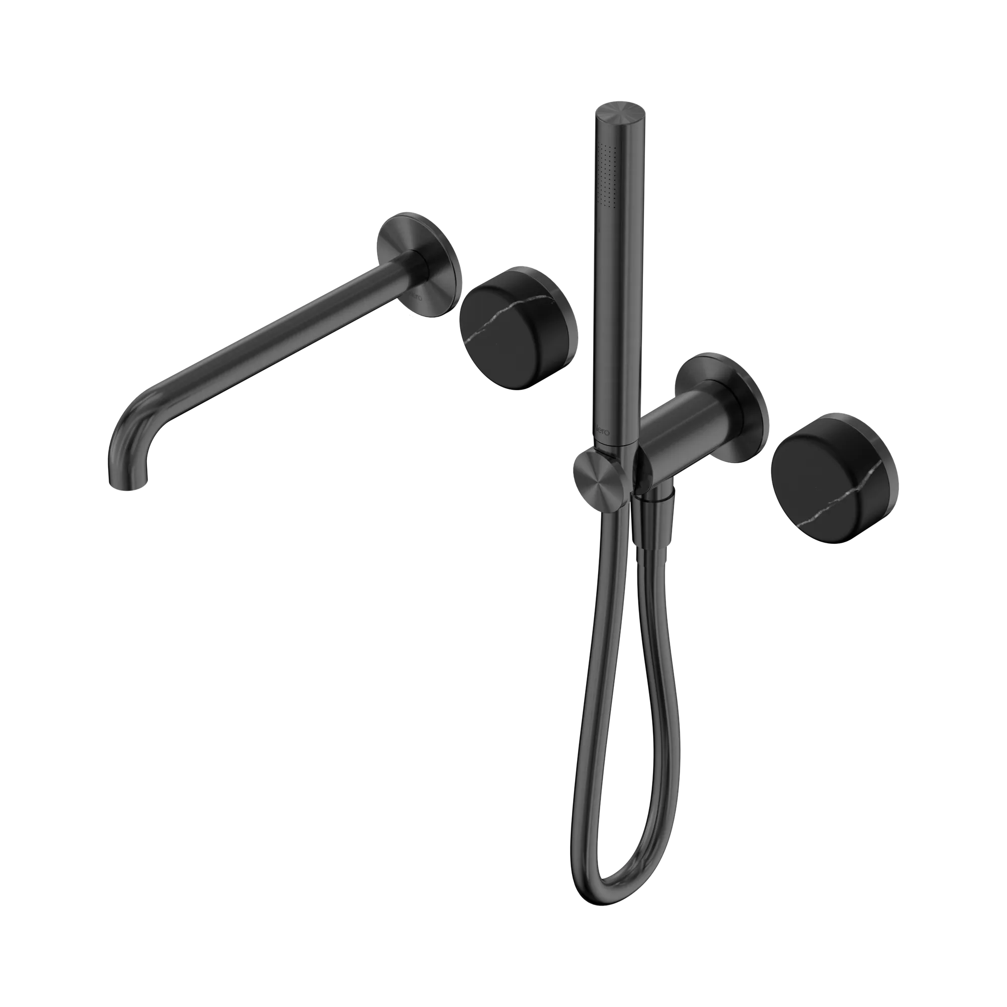 24 E129 GM Serenity Progressive Shower System With Spout With Marquina Black Handle And Slim Shower Gun Metal image 1