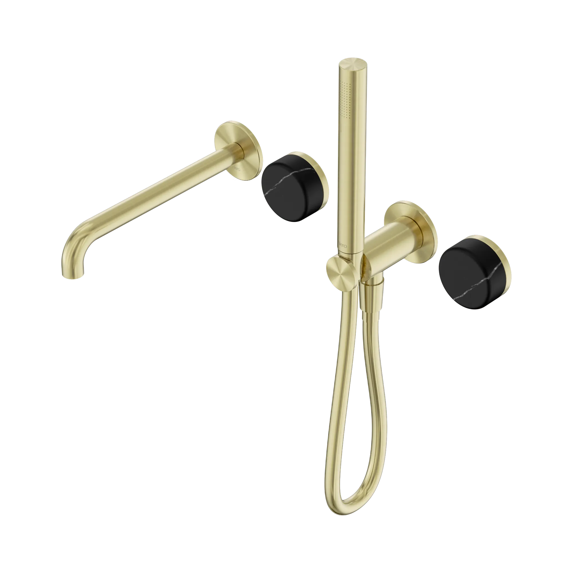 24 E129 BG Serenity Progressive Shower System With Spout With Marquina Black Handle And Slim Shower Brushed Gold image 1