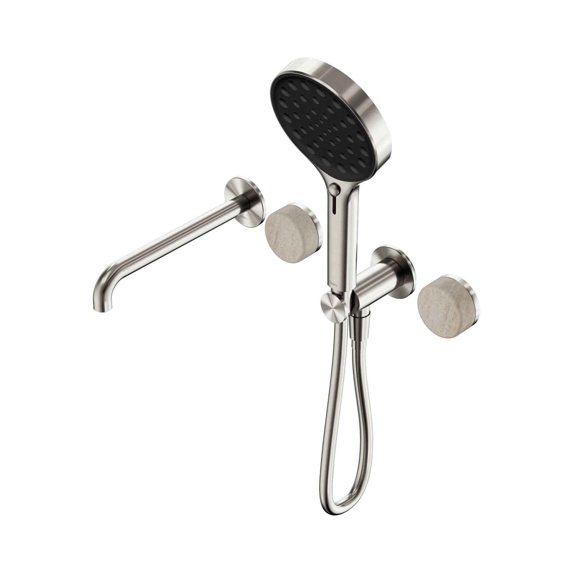 24 E015 BN Serenity Progressive Shower System With Spout With Rome Travertine Handle And Serenity Hand Shower Brushed Nickel image 1