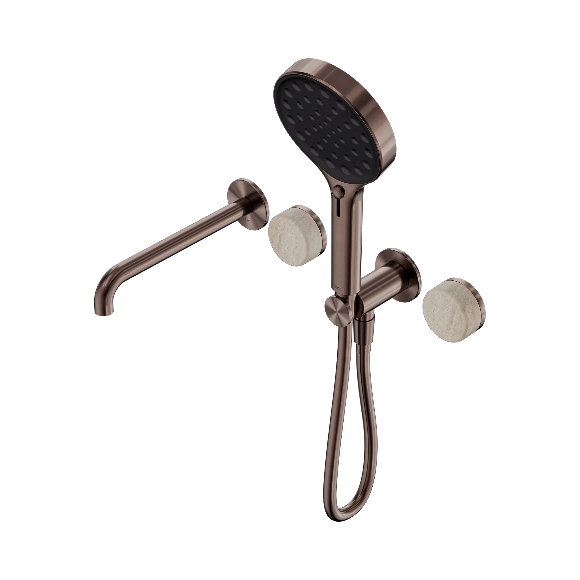 24 E015 BZ Serenity Progressive Shower System With Spout With Rome Travertine Handle And Serenity Hand Shower Brushed Bronze image 1