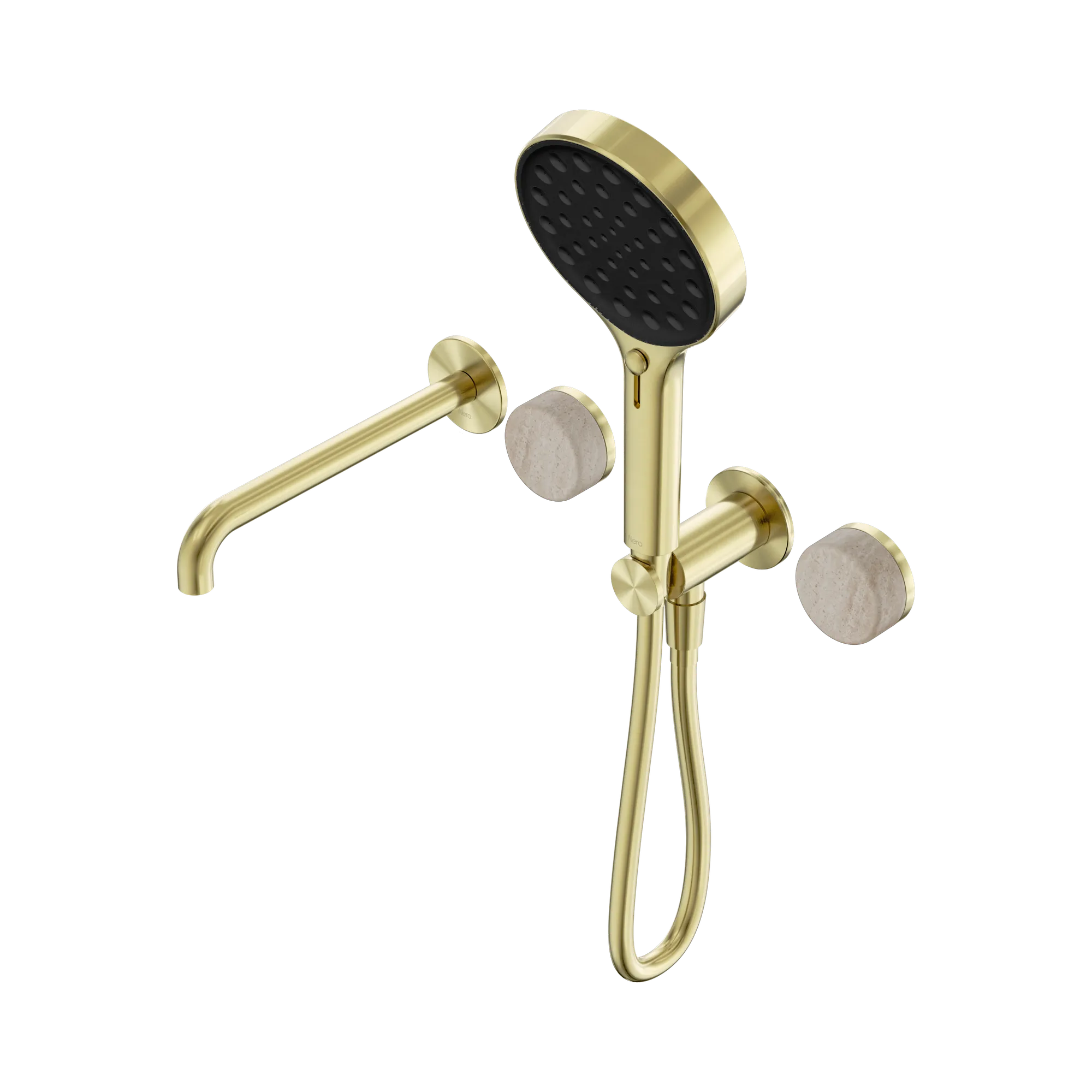 24 E015 BG Serenity Progressive Shower System With Spout With Rome Travertine Handle And Serenity Hand Shower Brushed Gold image 1