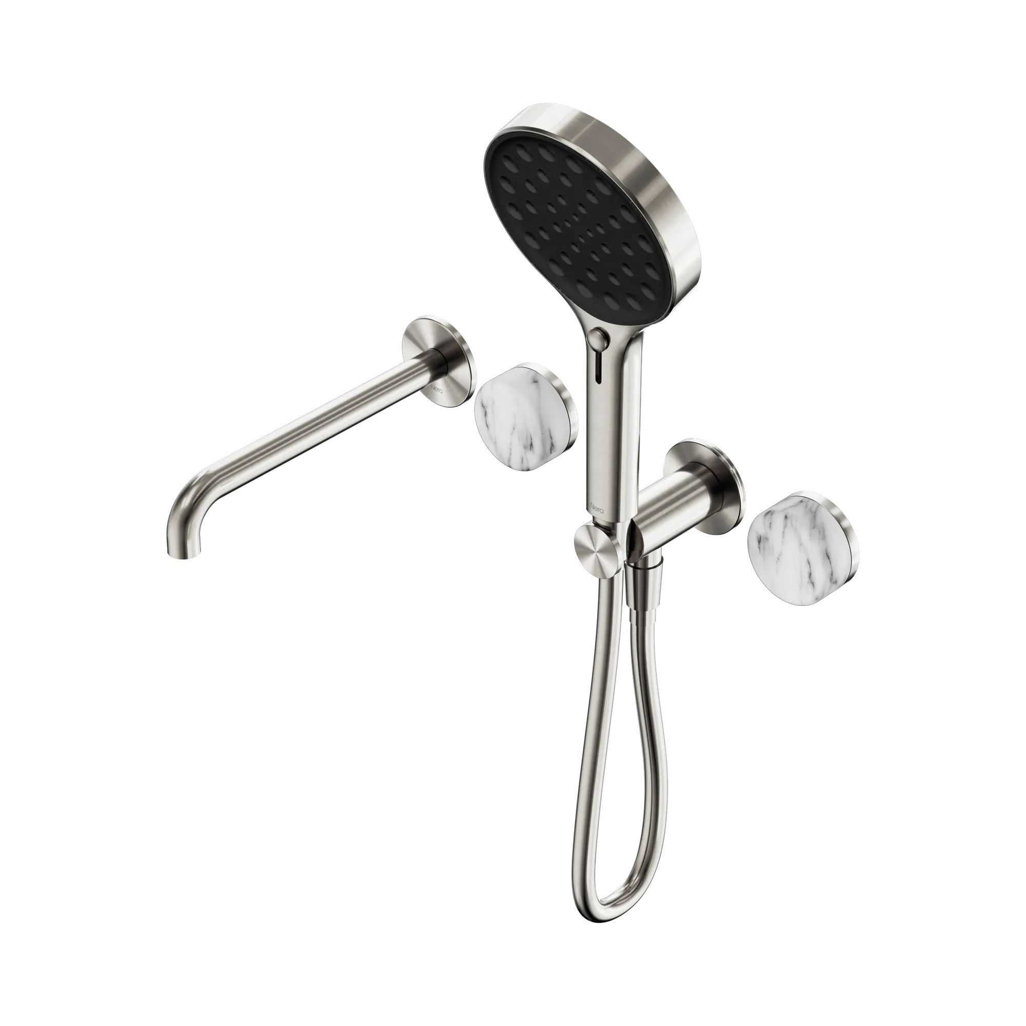 24 E016 BN Serenity Progressive Shower System With Spout With Arabescato Corchia Handle And Serenity Hand Shower Brushed Nickel image 1