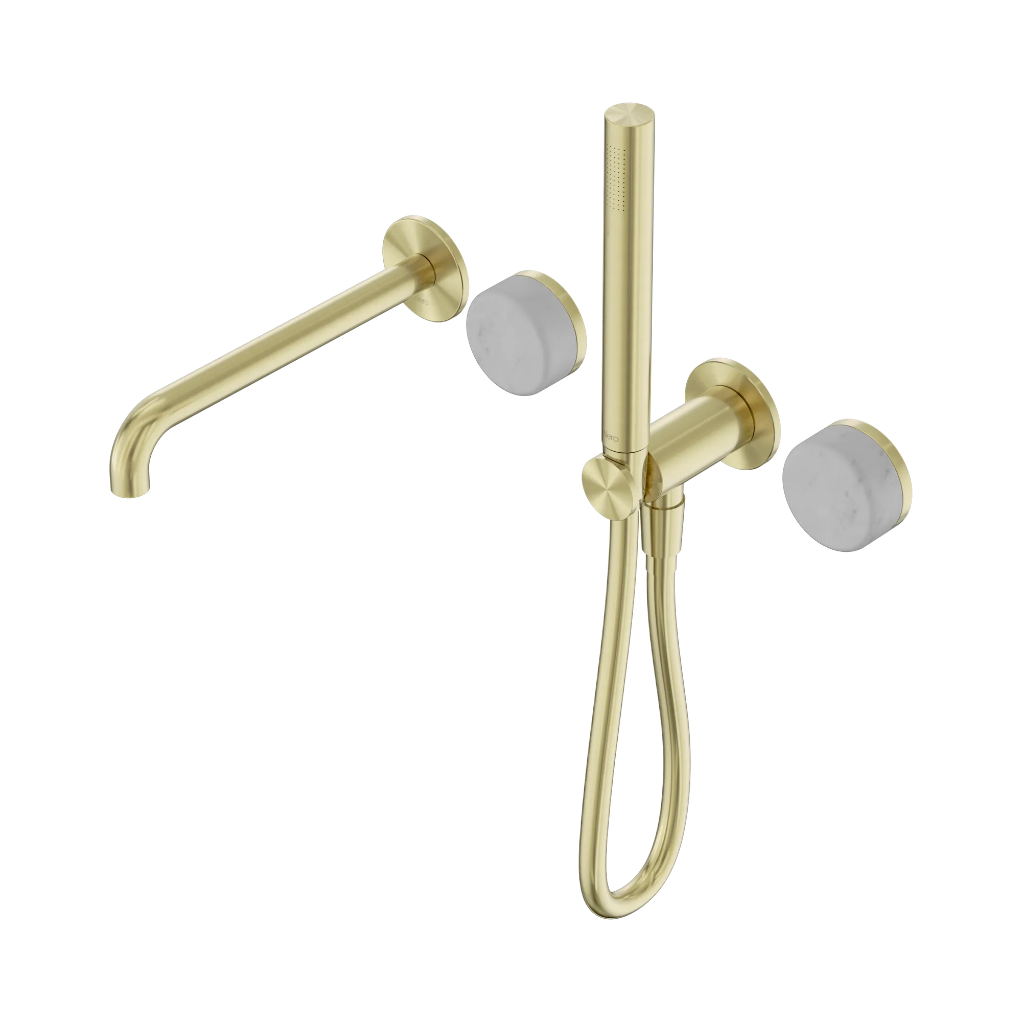 24 E007 BG Serenity Progressive Shower System With Spout With Carrara Handle And Slim Shower Brushed Gold image 1