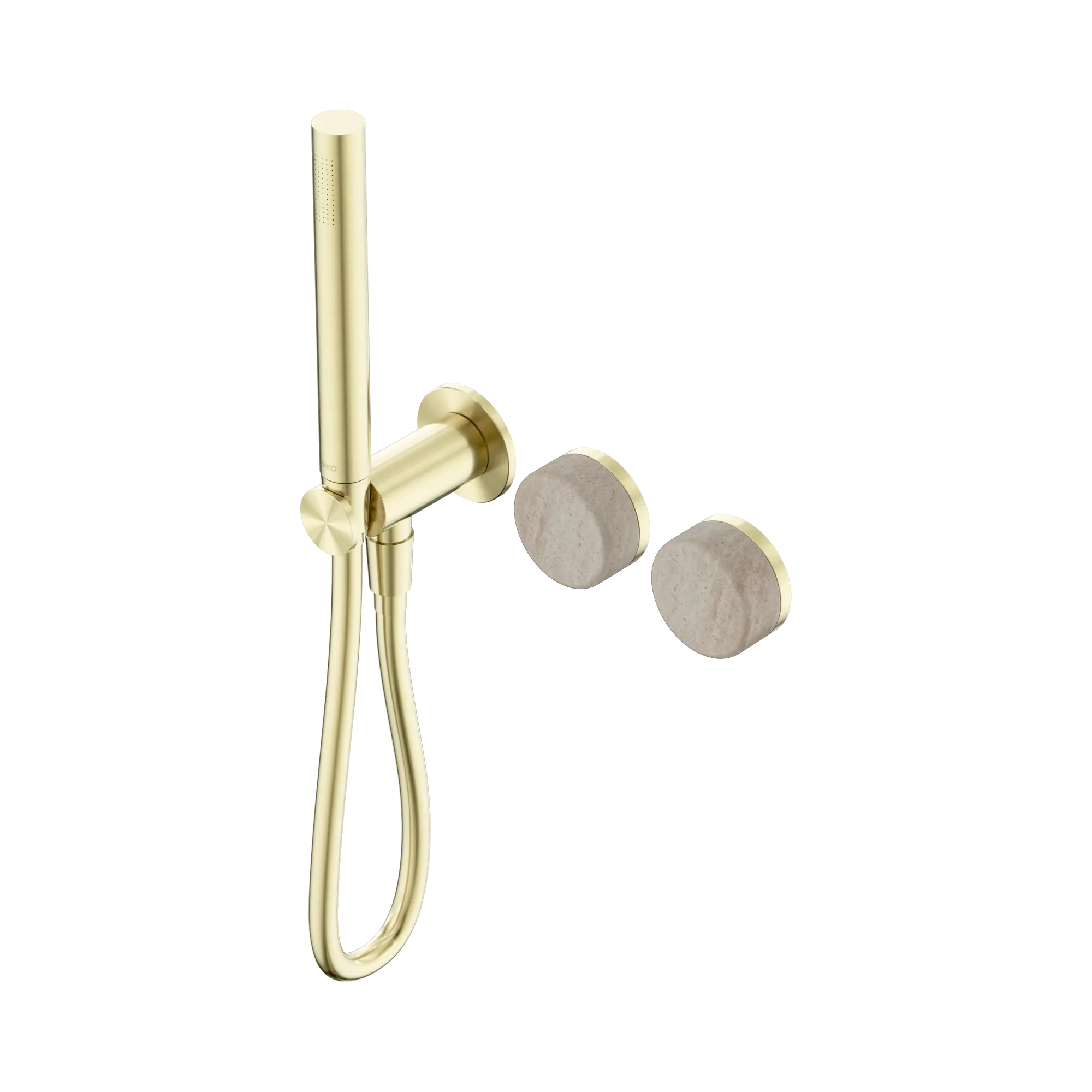 24 E021 BG Serenity Progressive Shower System With Rome Travertine Handle And Slim Shower Brushed Gold image 1