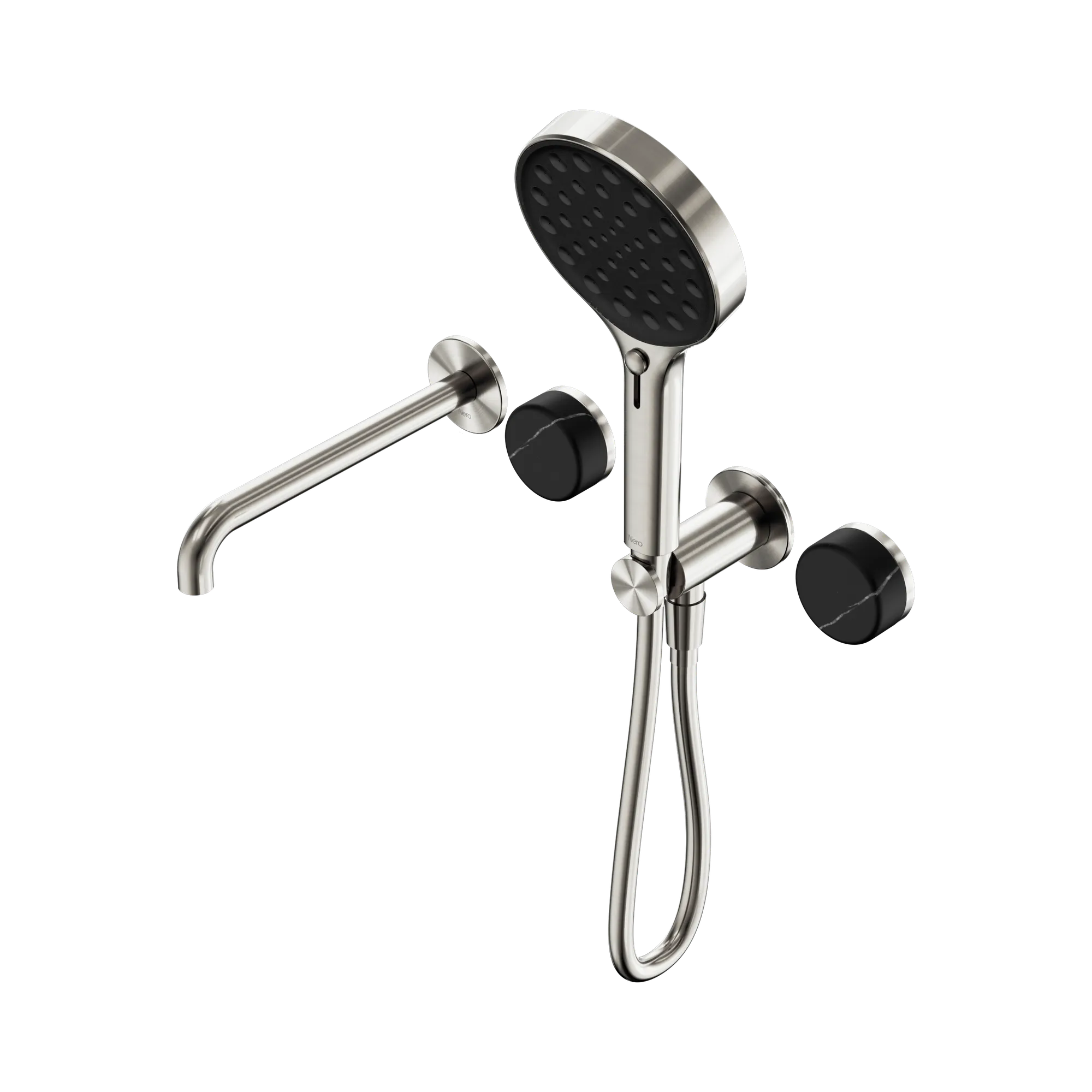 24 E130 BN Serenity Progressive Shower System With Spout With Marquina Black Handle And Serenity Hand Shower Brushed Nickel image 1