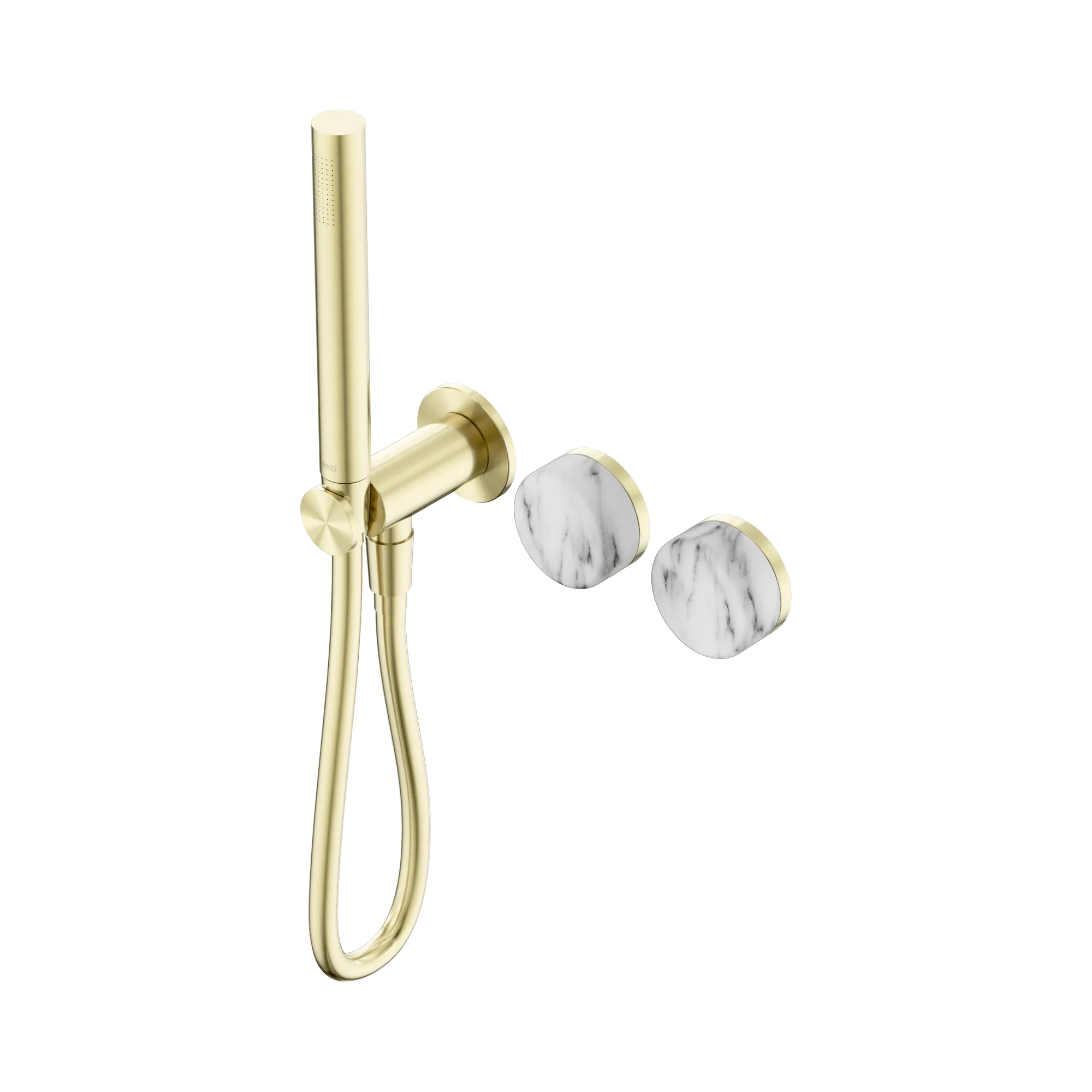 24 E022 BG Serenity Progressive Shower System With Arabescato Corchia Handle And Slim Shower Brushed Gold image 1