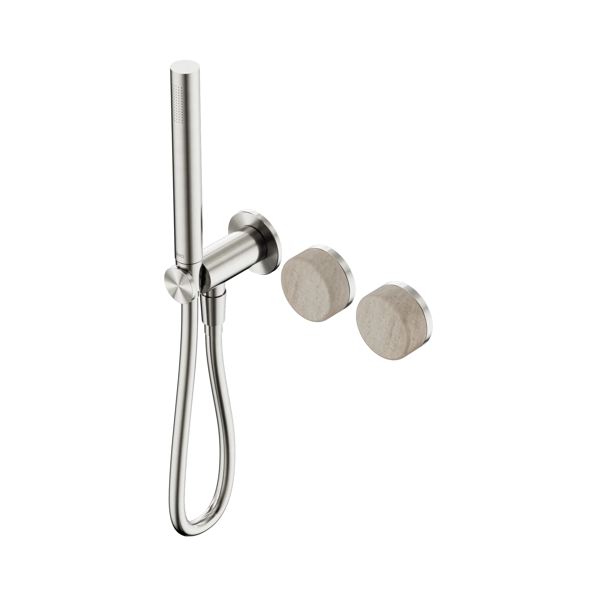 24 E021 BN Serenity Progressive Shower System With Rome Travertine Handle And Slim Shower Brushed Nickel image 1