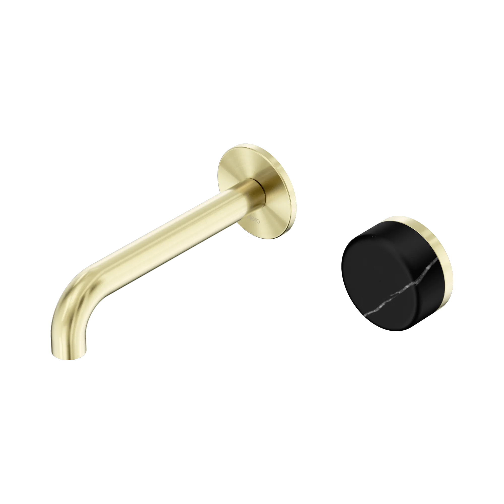 24 E138 BG Serenity Progressive Wall Basin Mixer 160mm Spout With Marquina Black Handle Brushed Gold image 1