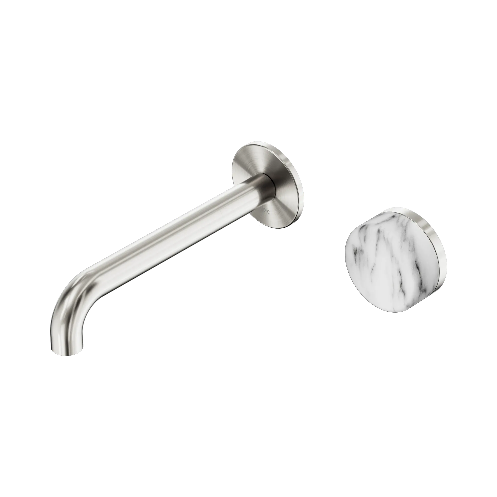 24 E070 BN Serenity Progressive Wall Basin Mixer 185mm Spout With Arabescato Corchia Handle Brushed Nickel image 1