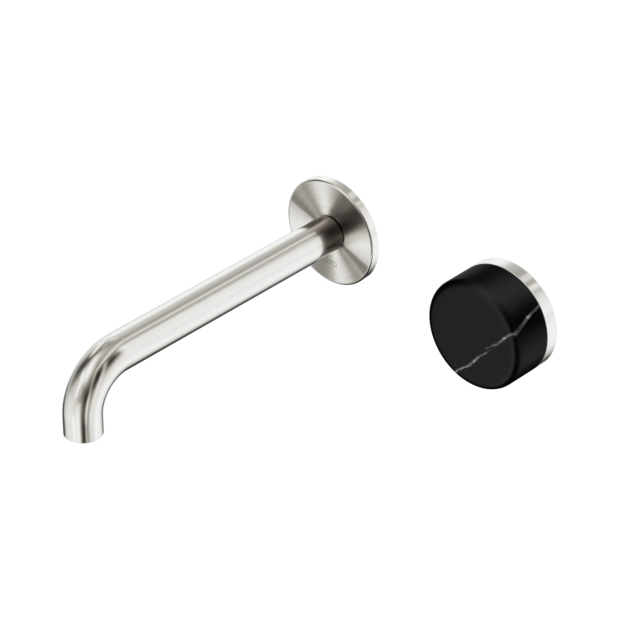 24 E139 BN Serenity Progressive Wall Basin Mixer 185mm Spout With Marquina Black Handle Brushed Nickel image 1