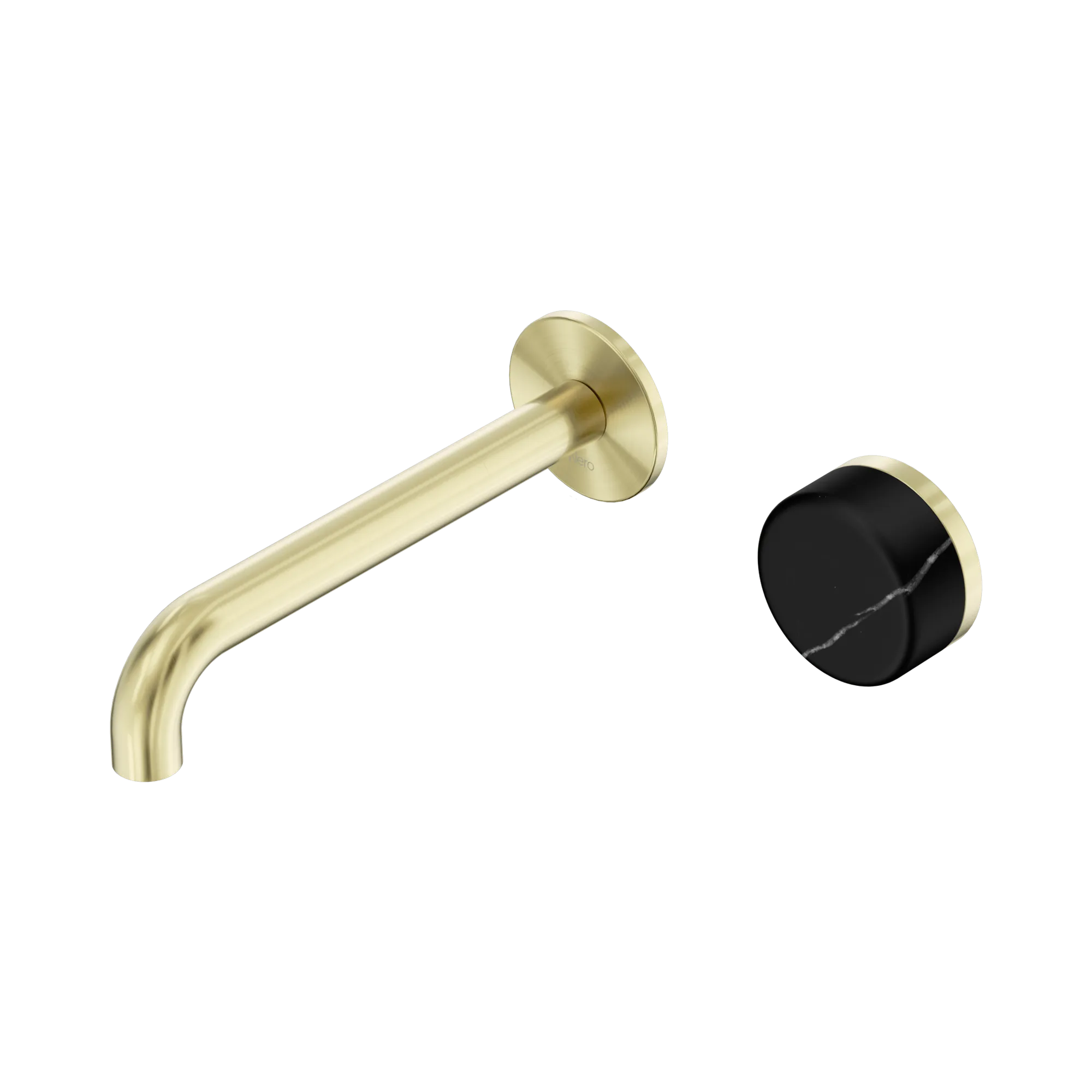24 E139 BG Serenity Progressive Wall Basin Mixer 185mm Spout With Marquina Black Handle Brushed Gold image 1