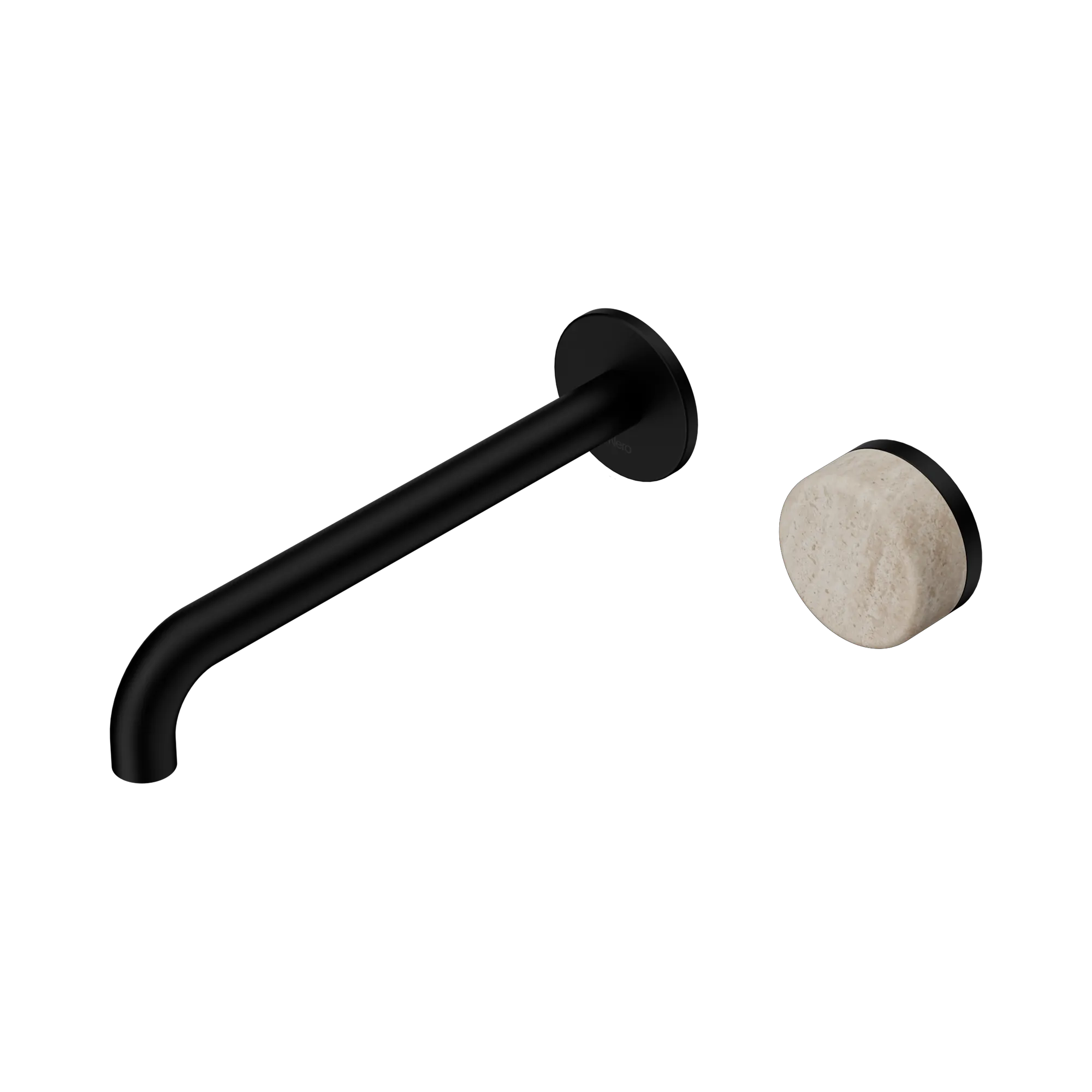 24 E075 MB Serenity Progressive Wall Basin Mixer 220mm Spout With Rome Travertine Handle Matte Black image 1