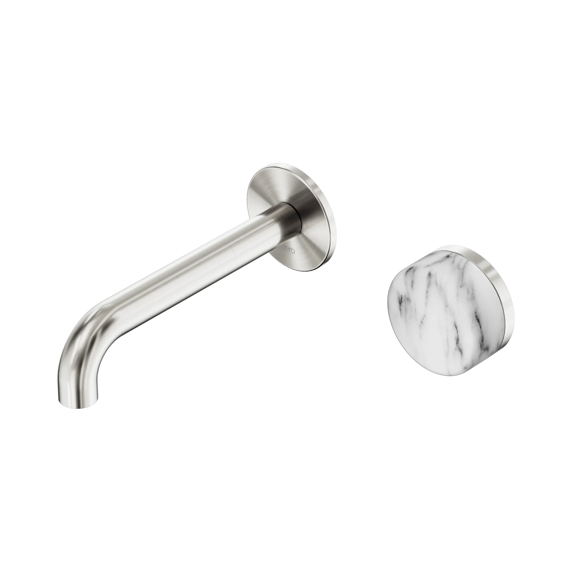 24 E064 BN Serenity Progressive Wall Basin Mixer 160mm Spout With Arabescato Corchia Handle Brushed Nickel image 1