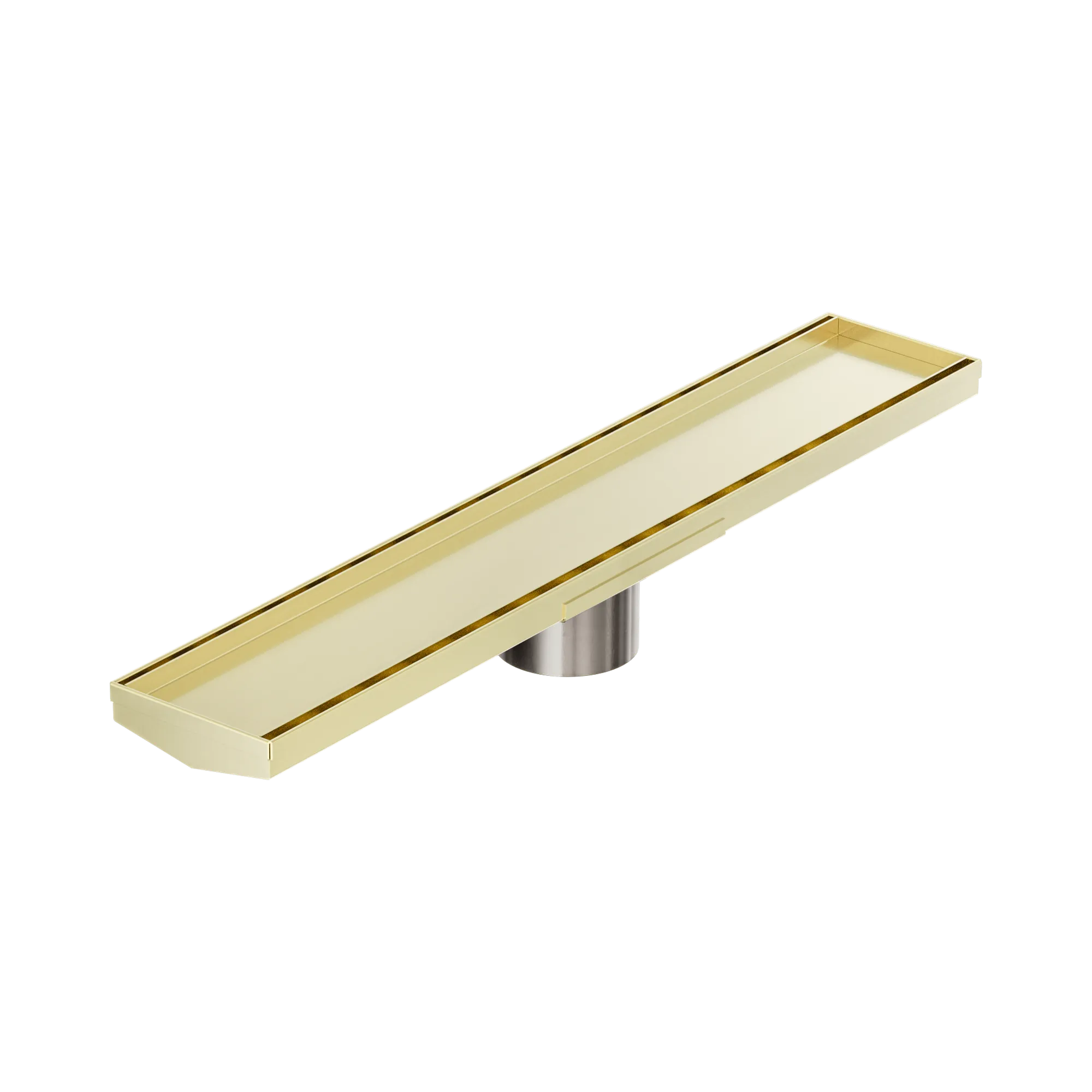 NRFG008 HSBG Tile Insert V Channel 600mm Floor Grate 80mm Outlet With Hole Saw Brushed Gold image 1
