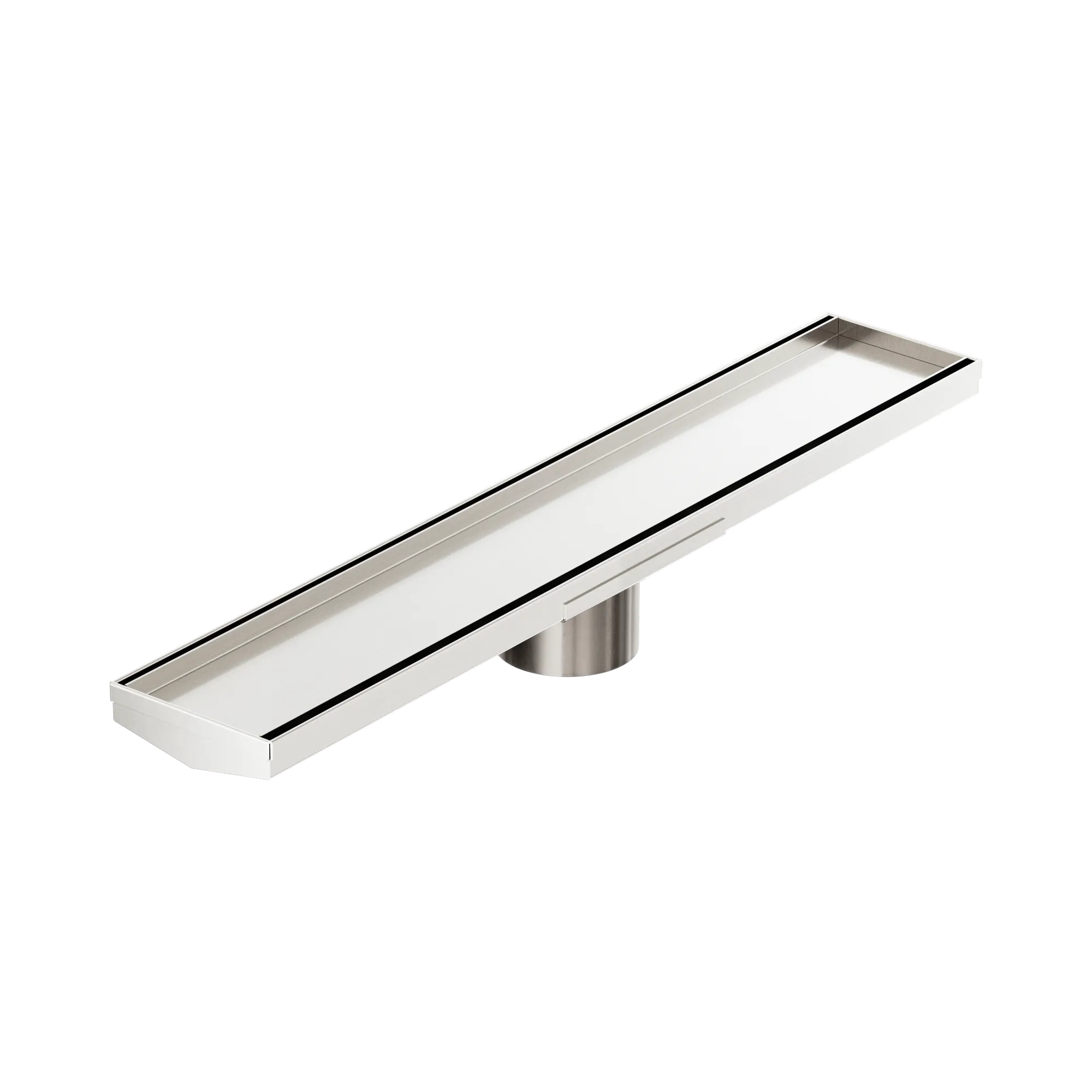 NRFG008 HSBN Tile Insert V Channel 600mm Floor Grate 80mm Outlet With Hole Saw Brushed Nickel image 1