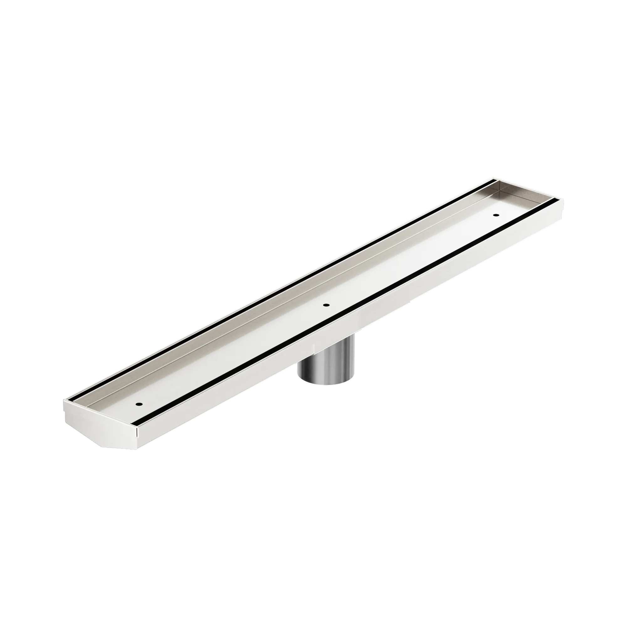 NRFG006 HSBN Tile Insert V Channel 600mm Floor Grate 50mm Outlet With Hole Saw Brushed Nickel image 1