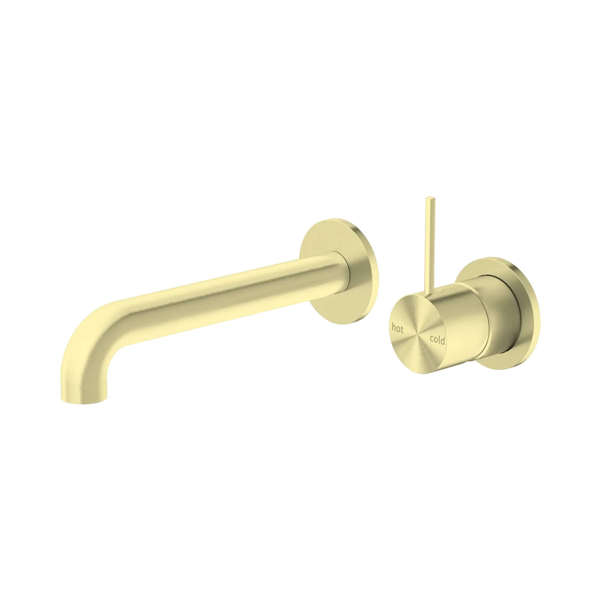 NR221907d185 BG Mecca Wall Basin Mixer Separate Back Plate Handle Up 185mm Spout Brushed Gold image 1