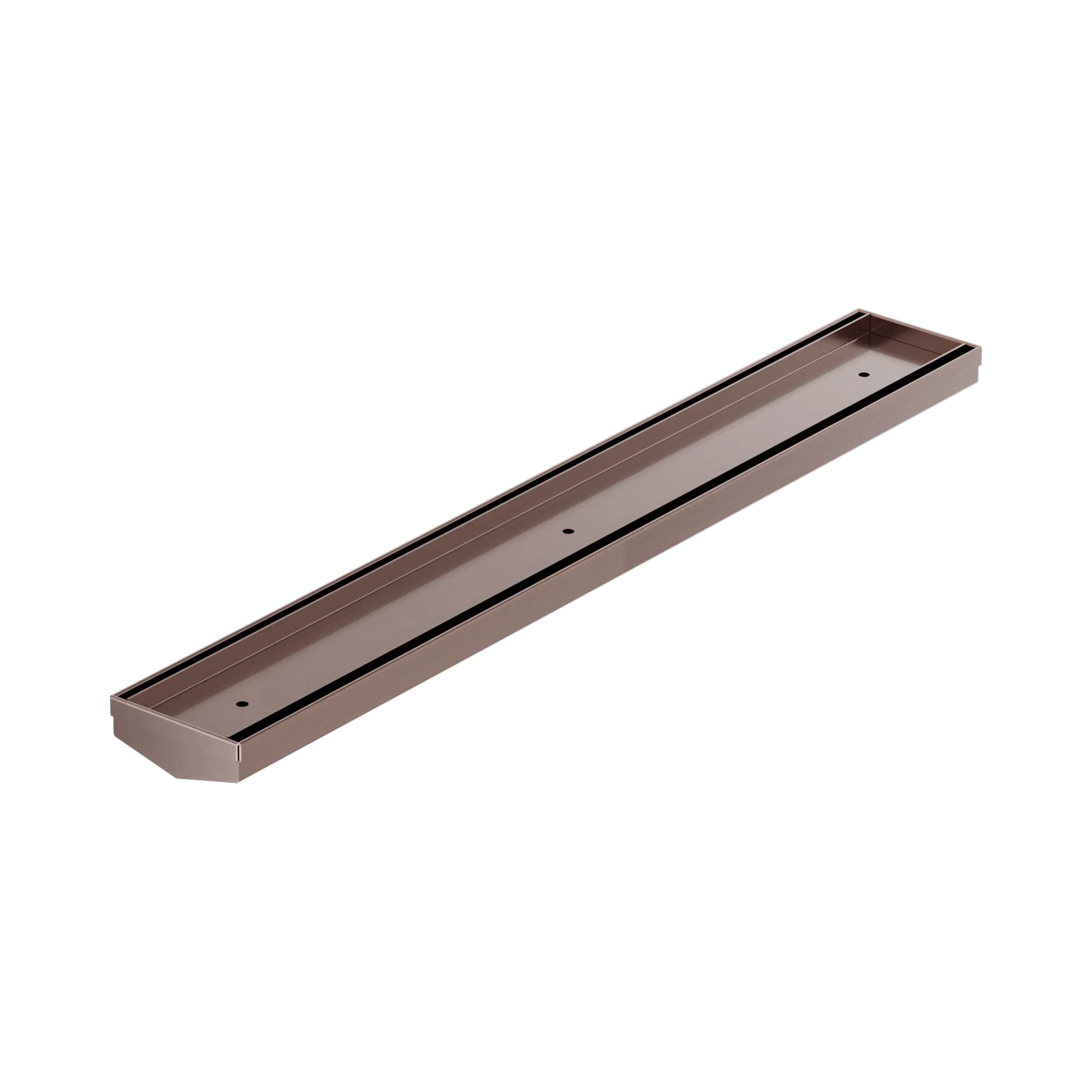 NRFG006 BZ Tile Insert V Channel 600mm Floor Grate 50mm Outlet Without Outlet And Hole Saw Brushed Bronze image 1