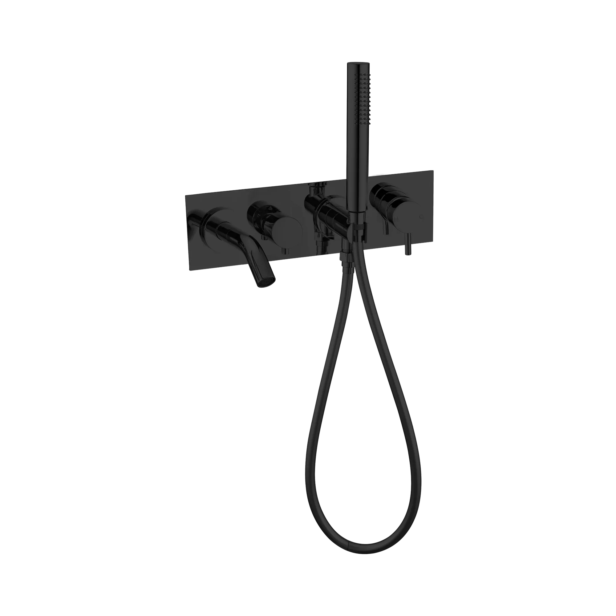 NR221903d MB Mecca Wall Mount Bath Mixer With Hand Shower Matte Black image 1