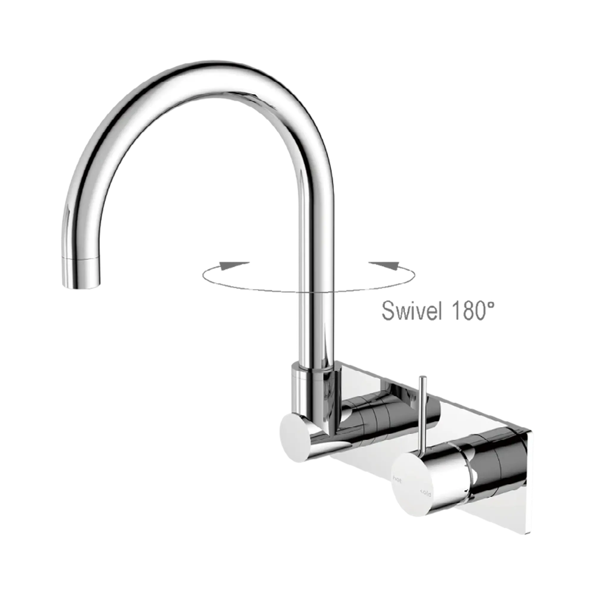 NR221909p CH Mecca Wall Basin Mixer Swivel Spout Handle Up Chrome image 1