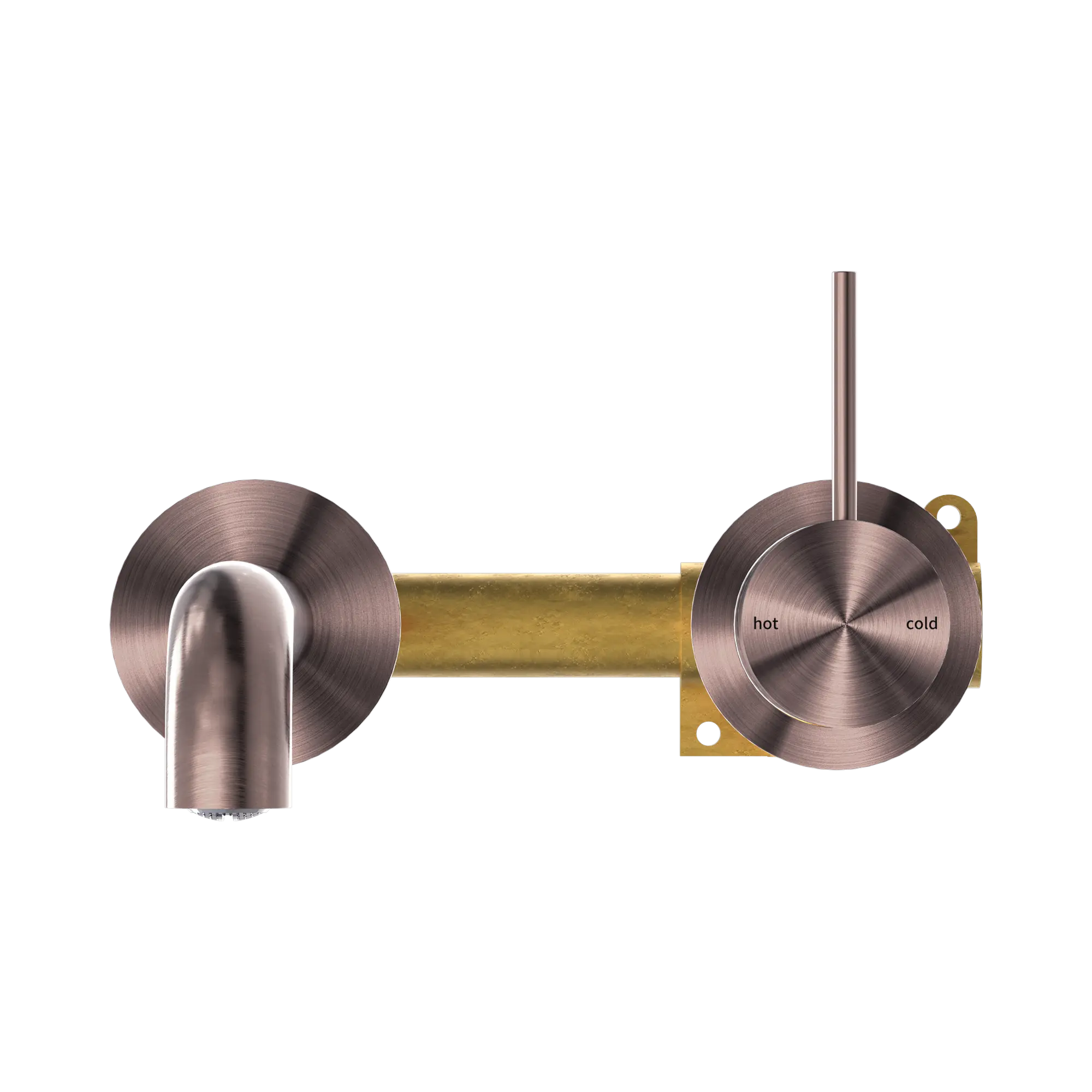 NR221907d185 BZ Mecca Wall Basin Mixer Separate Back Plate Handle Up 185mm Spout Brushed Bronze image 2