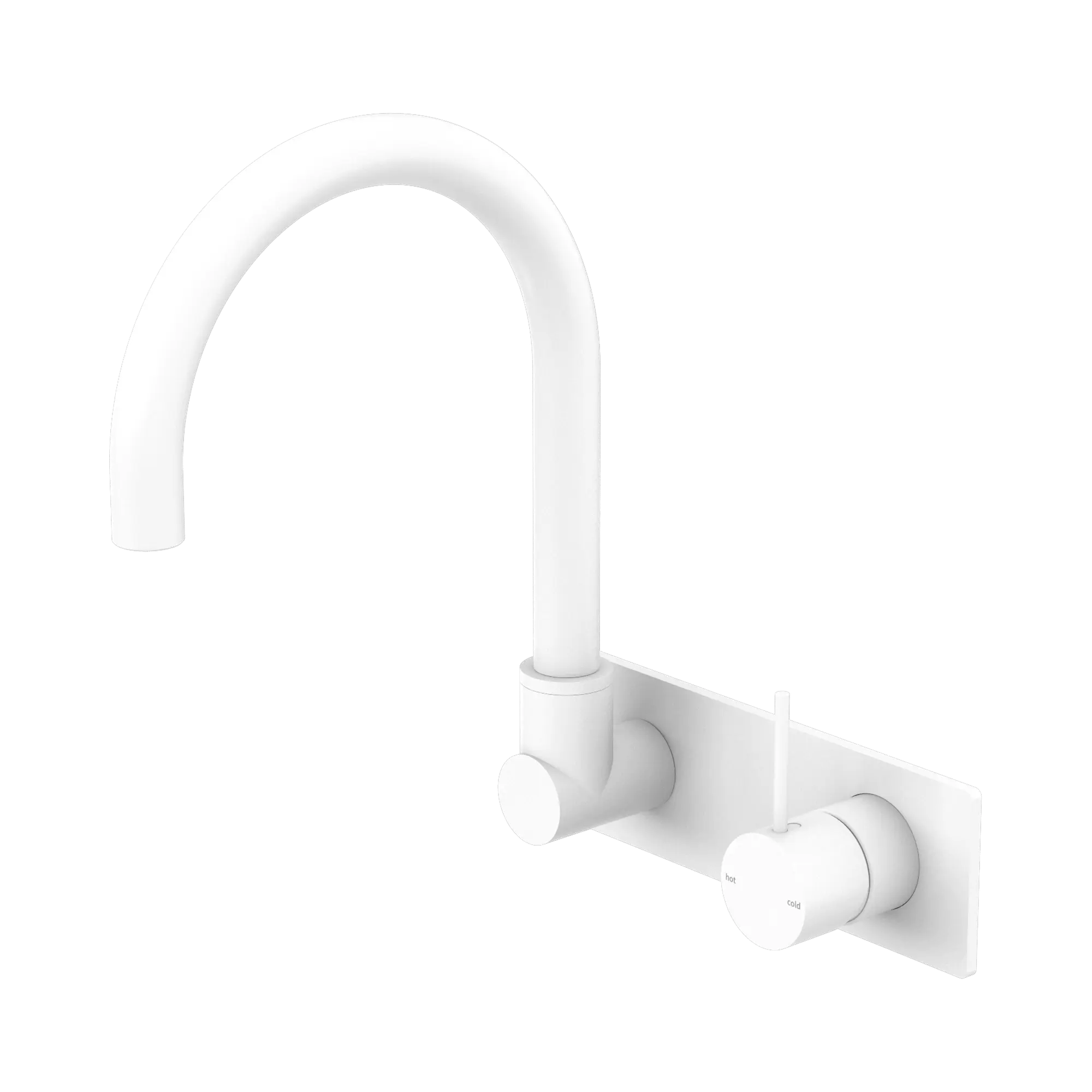 NR221909p MW Mecca Wall Basin Mixer Swivel Spout Handle Up Matte White image 1